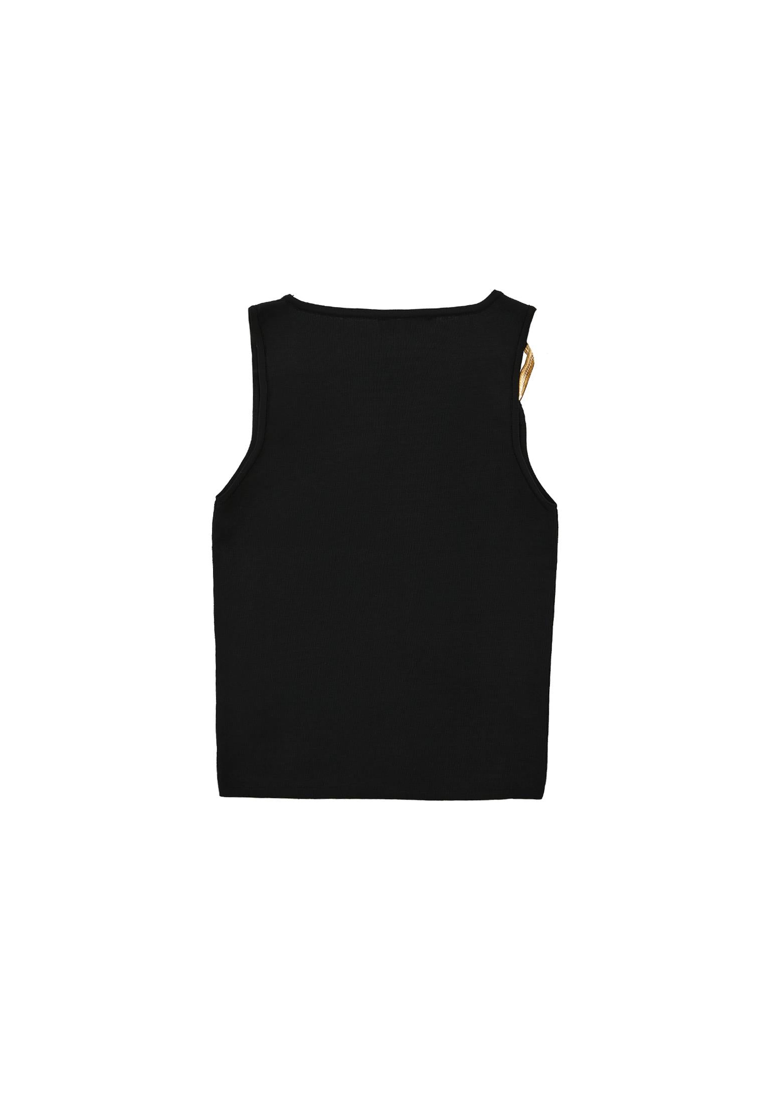 Buckled Crew Neck Tank Top - BLACK