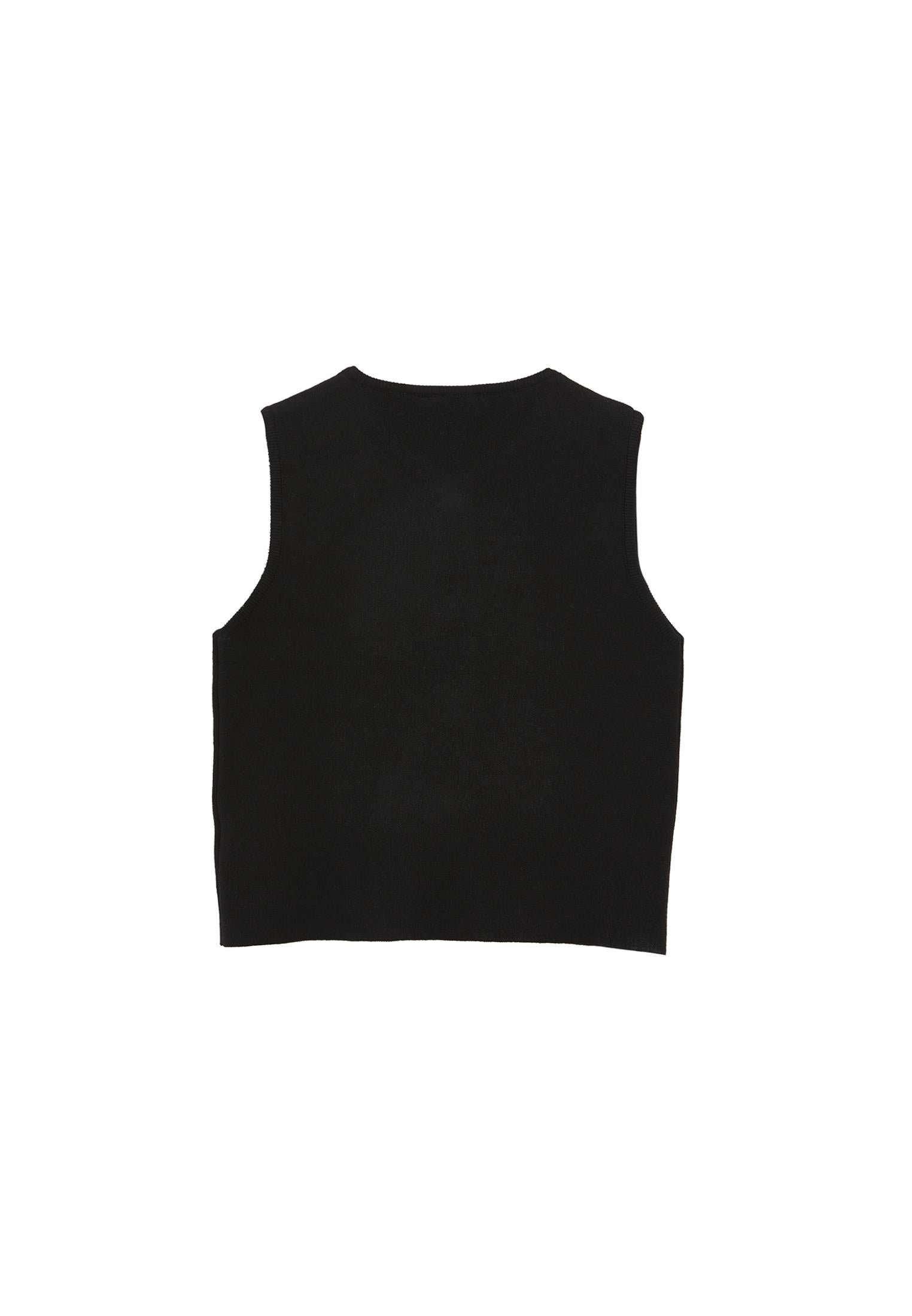 Button Collared Vest - BLACK