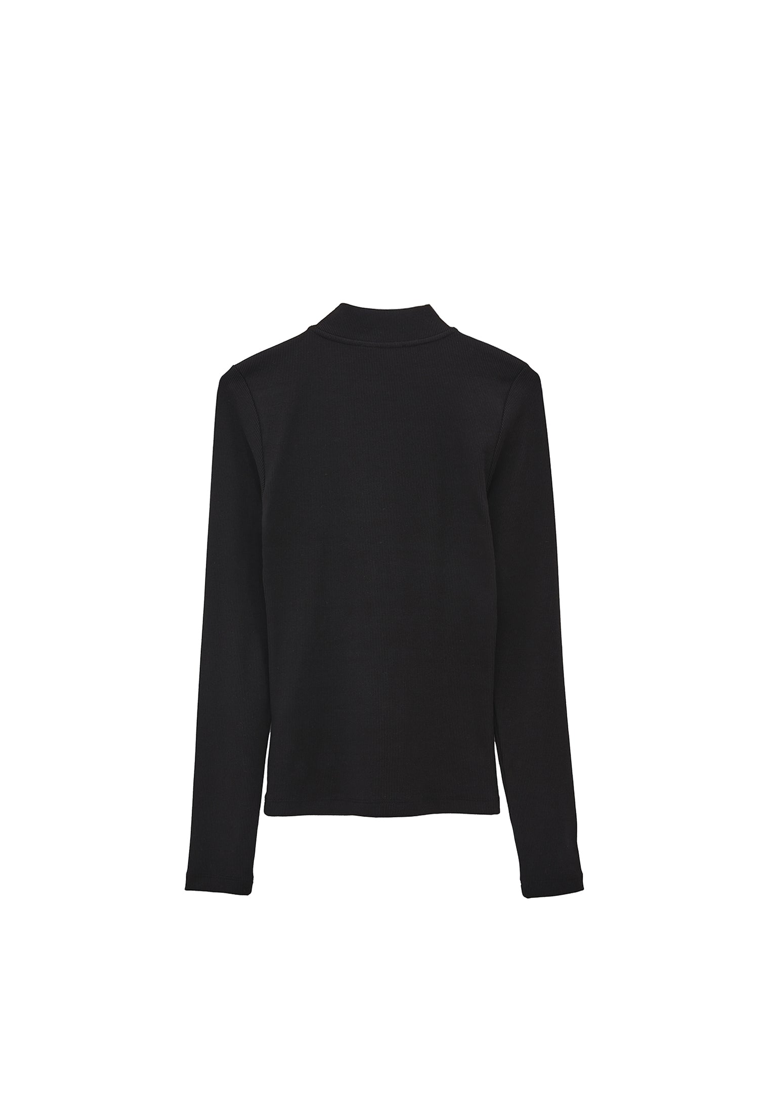Zipper detailed high neck t-shirt - BLACK