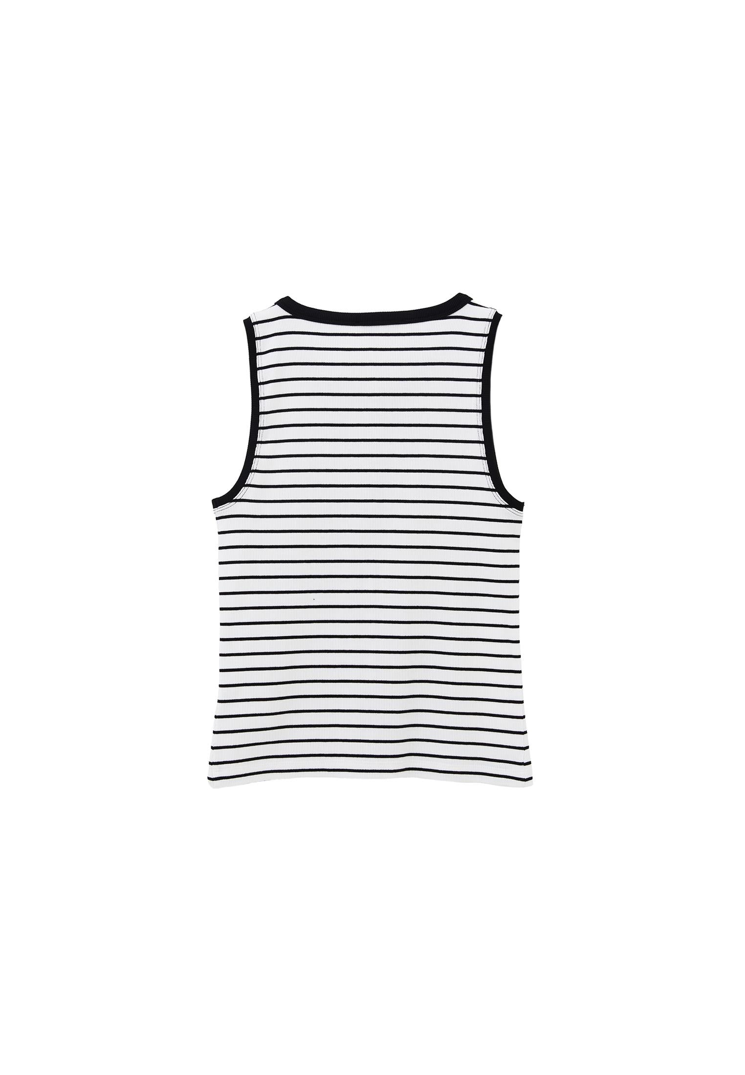 Crew Neck Striped Tank Top - WHITE/BLACK