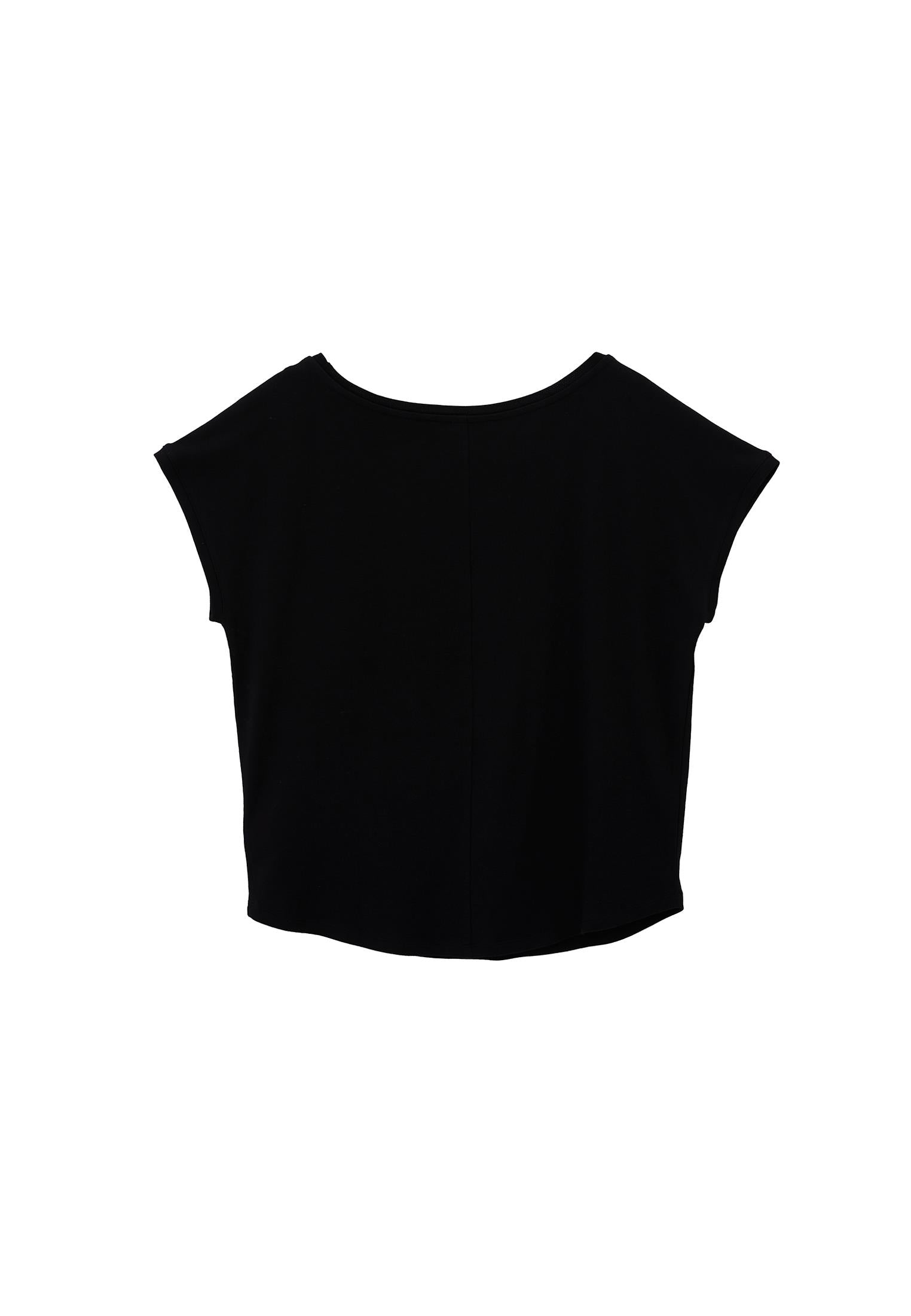 Boat Neck Sleeveless T-Shirt - BLACK