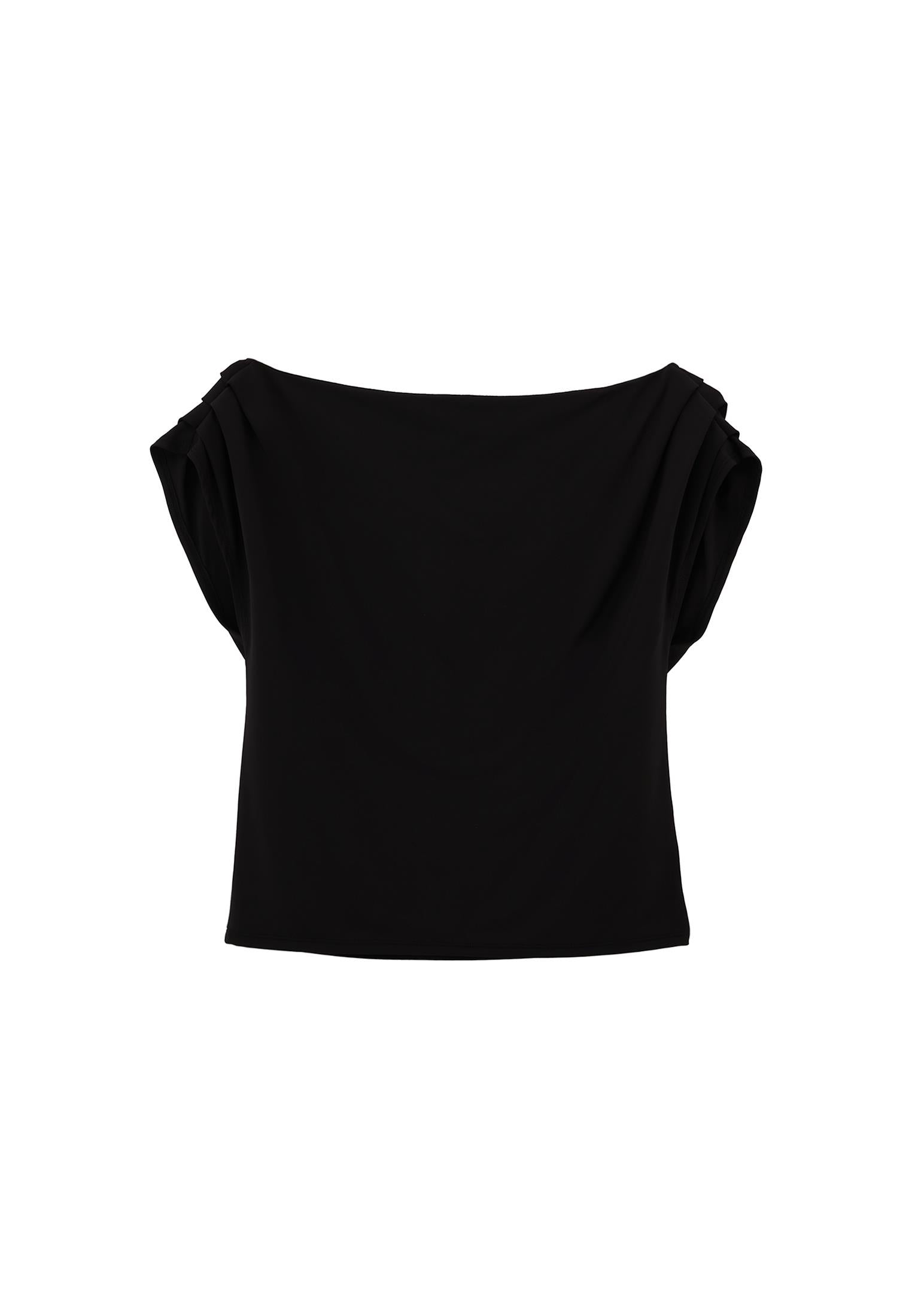 Boat Neck Sleeveless Standard Blouse - BLACK
