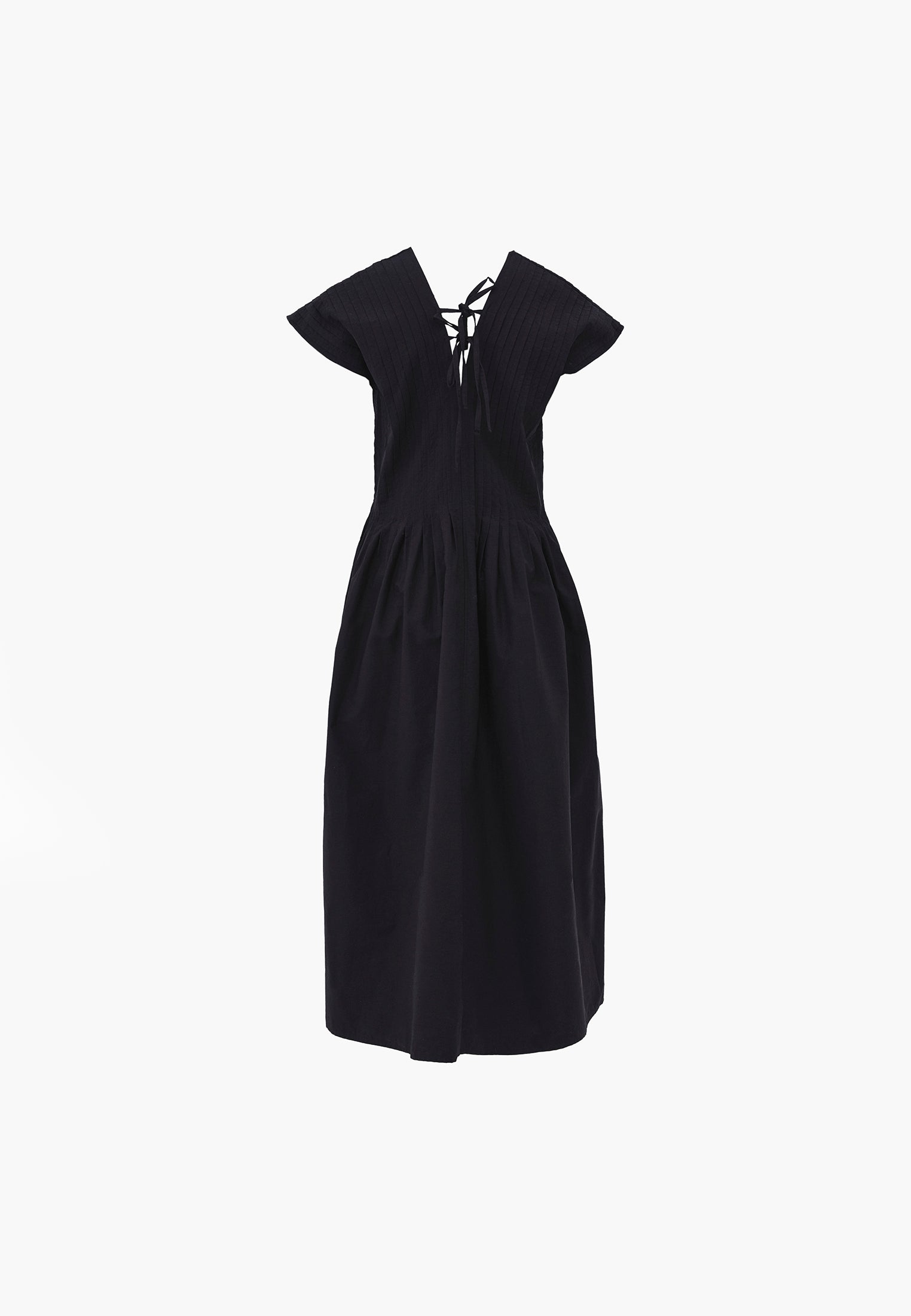 Long Flared V-Neck Dress - BLACK