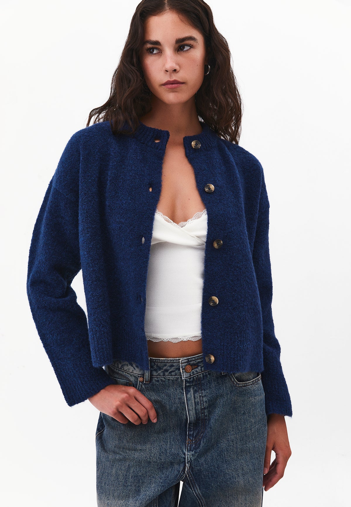 Button Detailed Short Cardigan - Blue