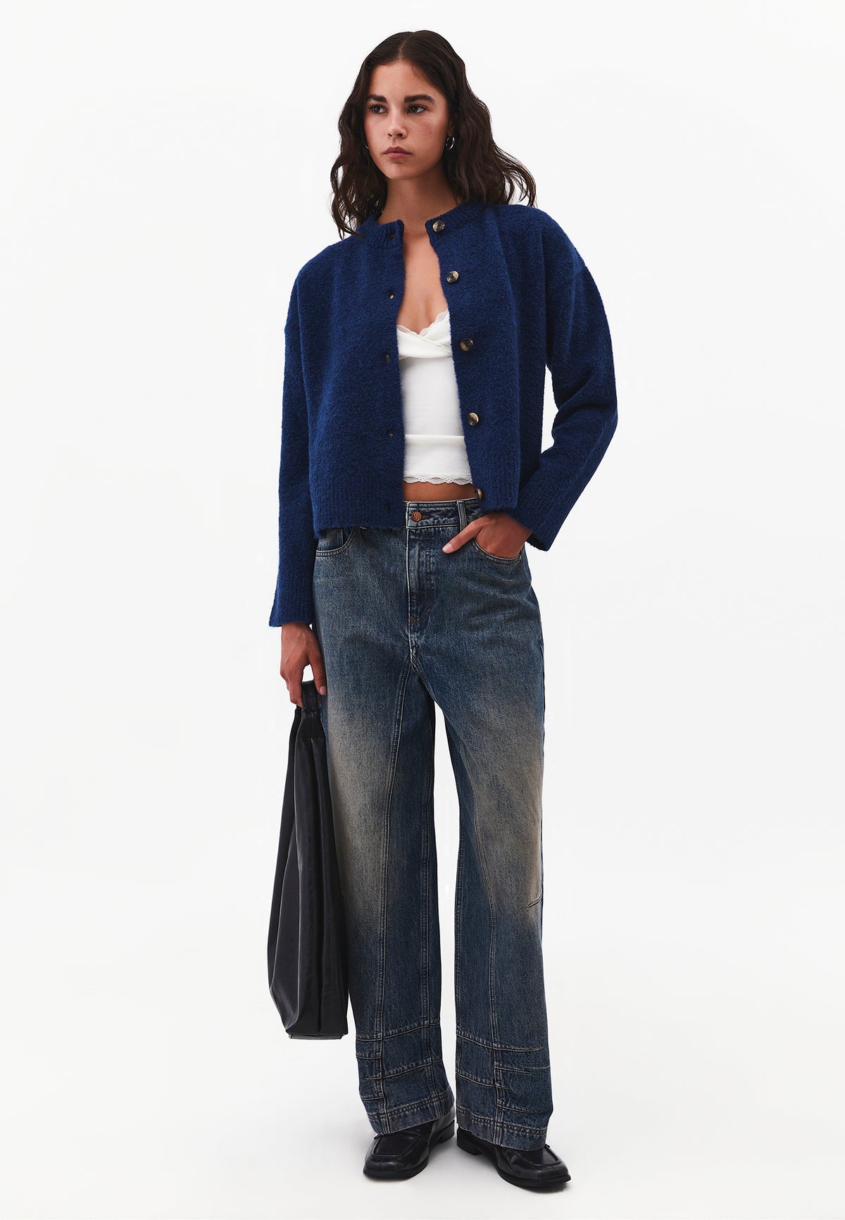 Button Detailed Short Cardigan - Blue