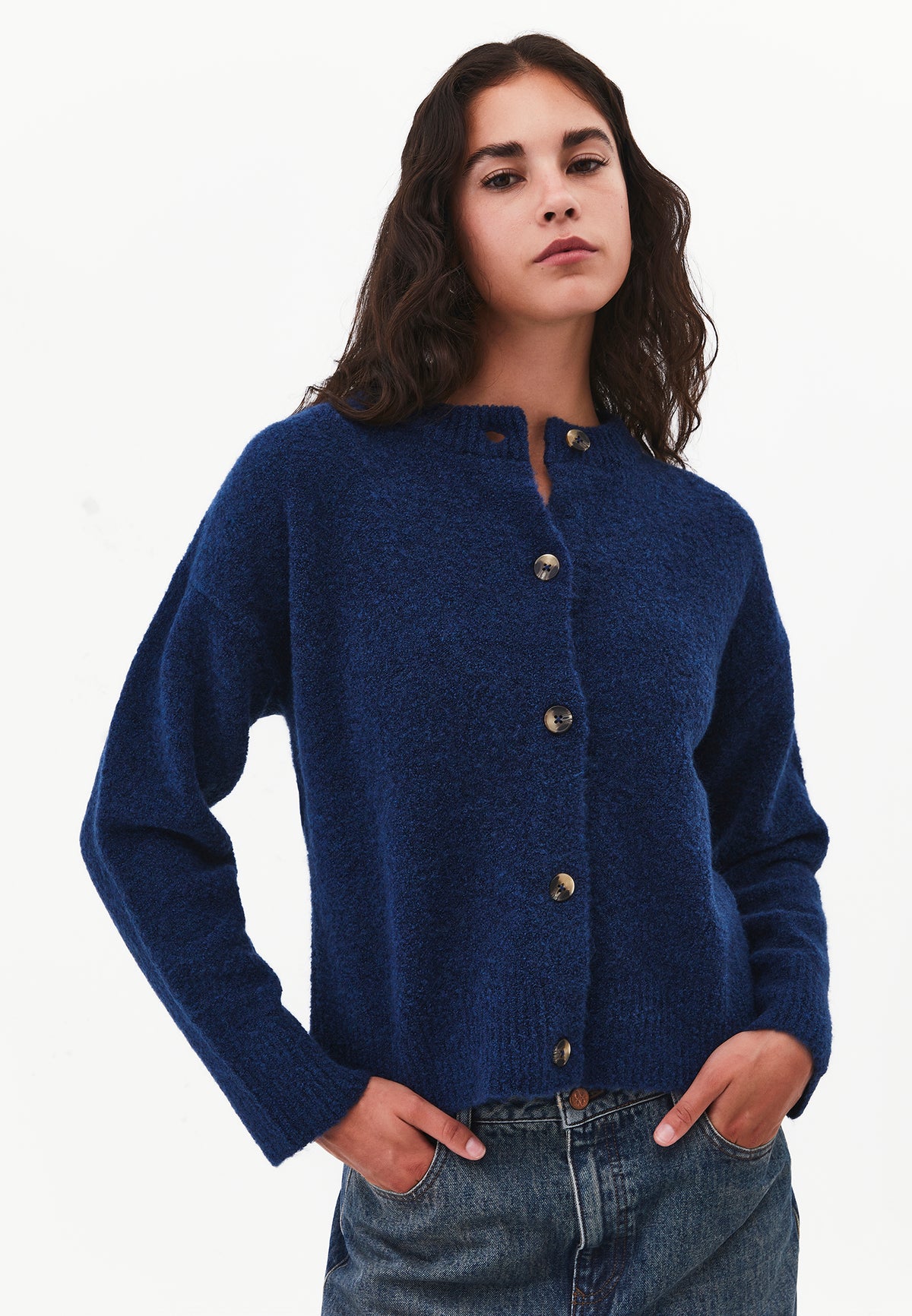 Button Detailed Short Cardigan - Blue