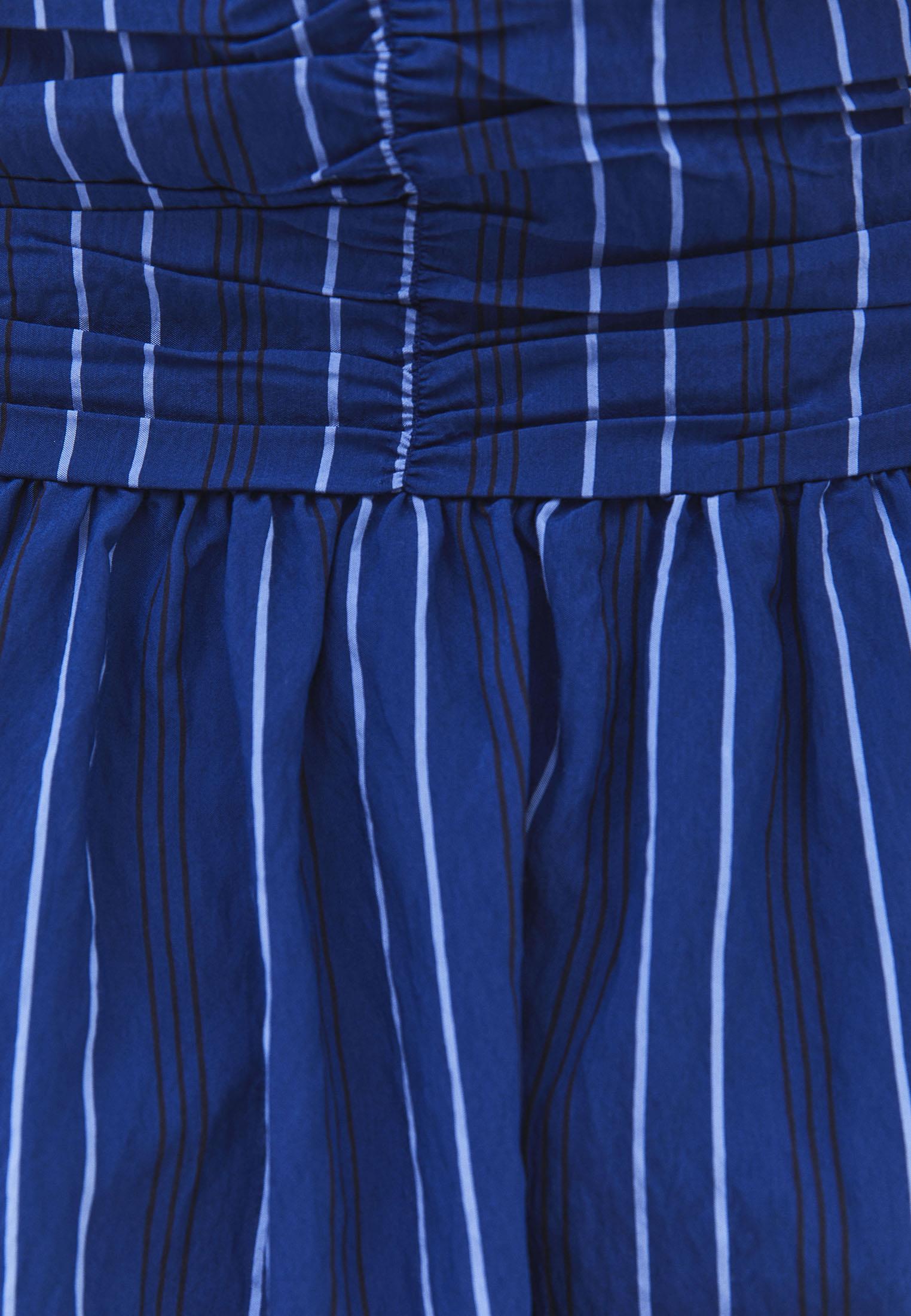Ruched Deep V-Neck Short Dress - BLUE STRIPE COMB