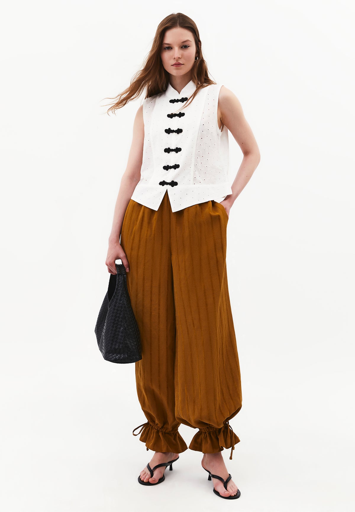 Tie-Waist High Rise Jogger Pants - Brown