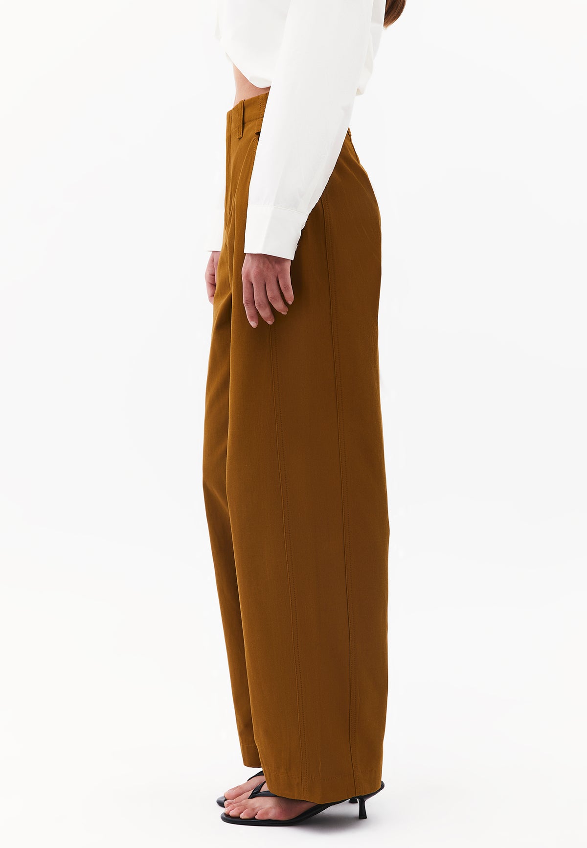 Straight Leg Pants with Ultra High Waist and Belt Detail - BRONZE BROWN