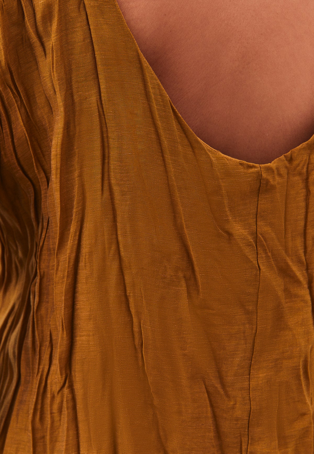 Long A-Line Dress with Halter Neck - Brown