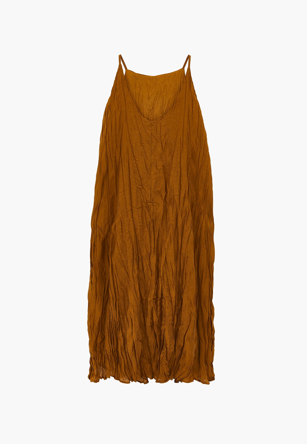 Long A-Line Dress with Halter Neck - Brown