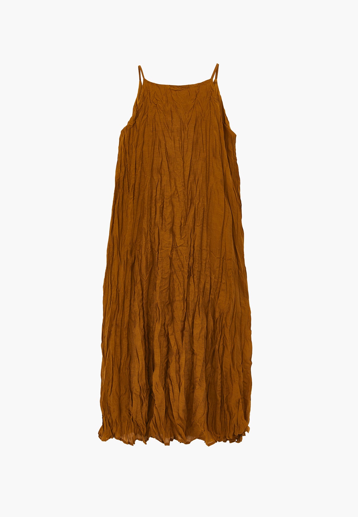 Long A-Line Dress with Halter Neck - Brown
