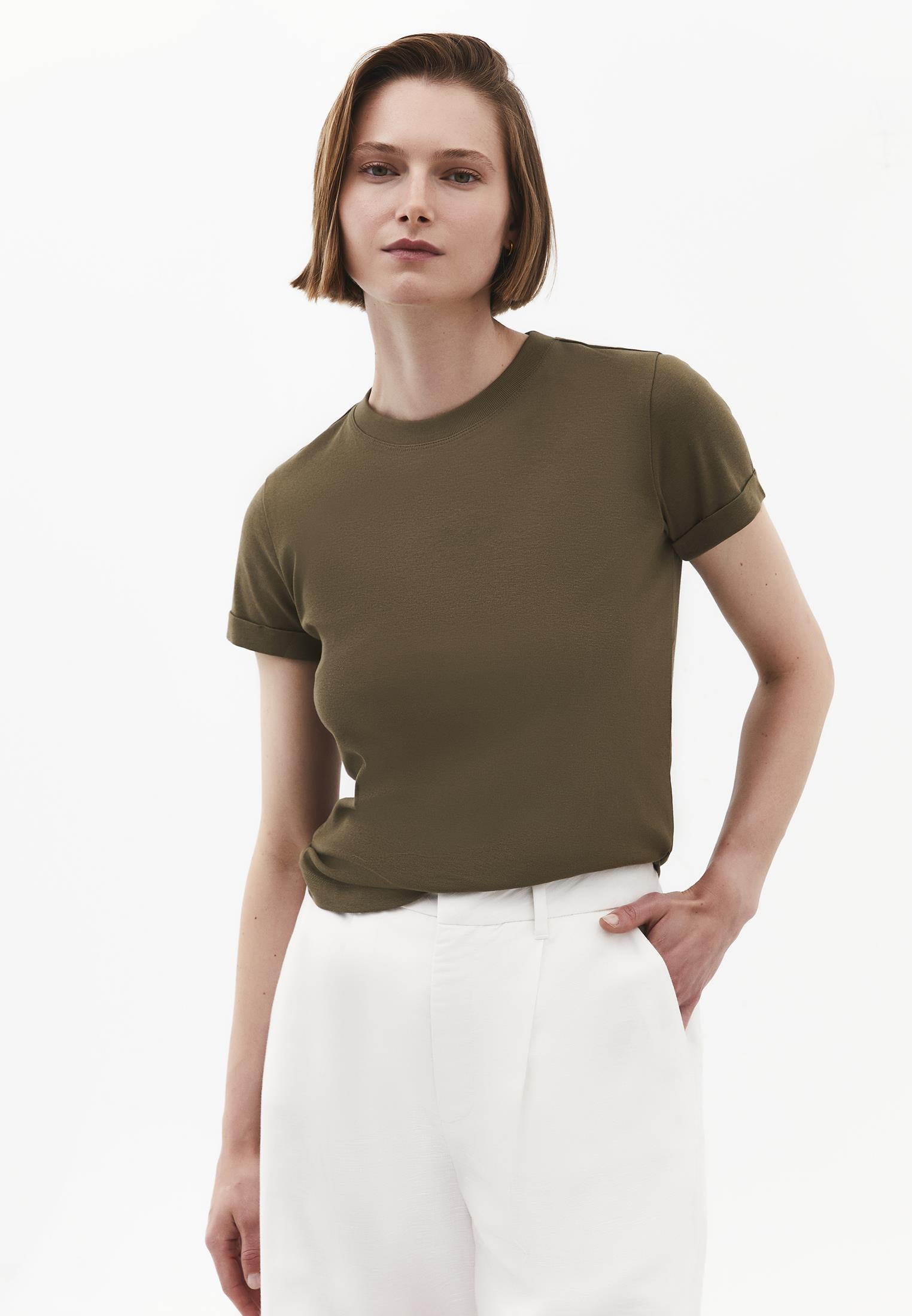 Women's Crew Neck Short Sleeve T-Shirt - BURNT OLIVE