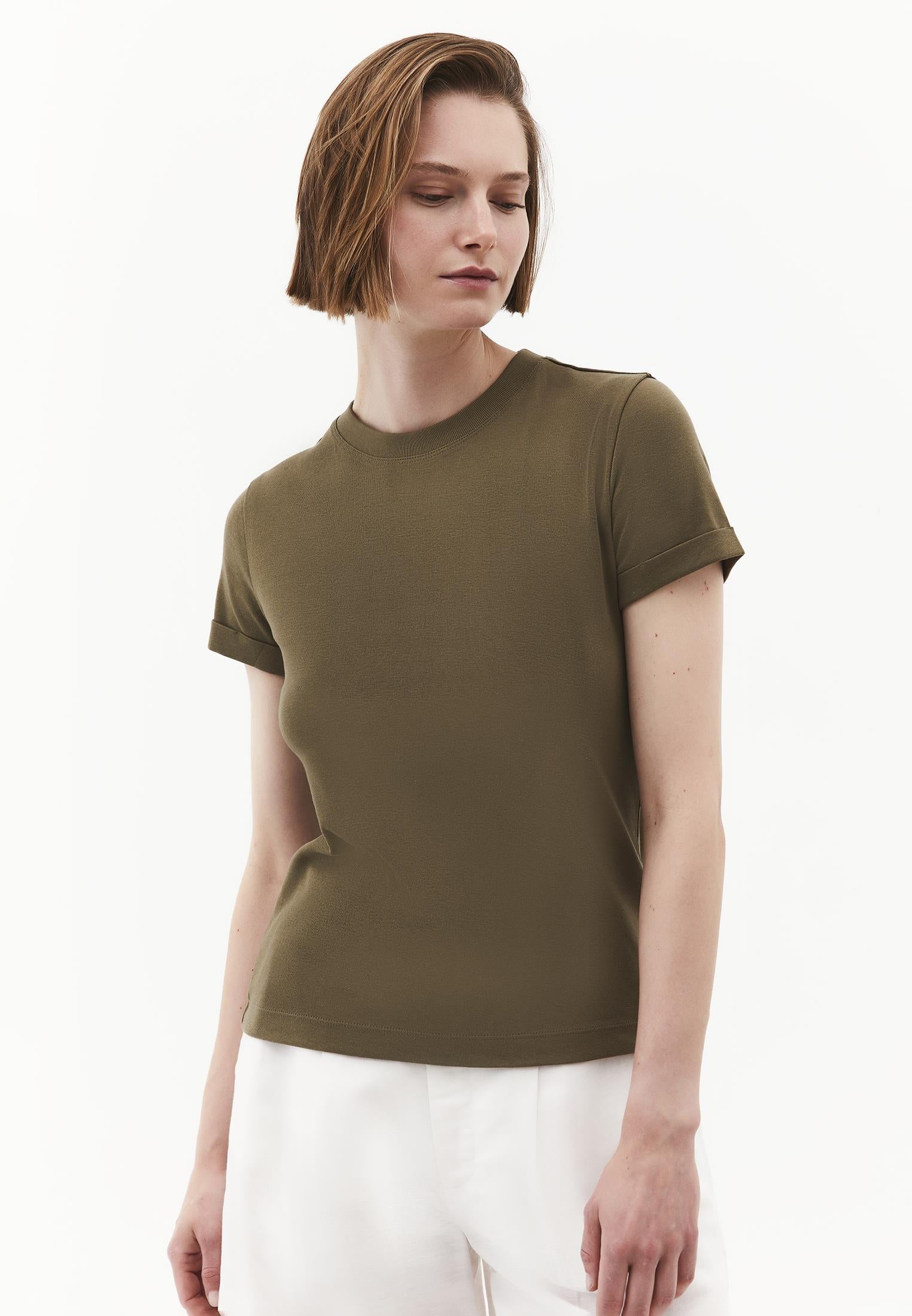 Women's Crew Neck Short Sleeve T-Shirt - BURNT OLIVE