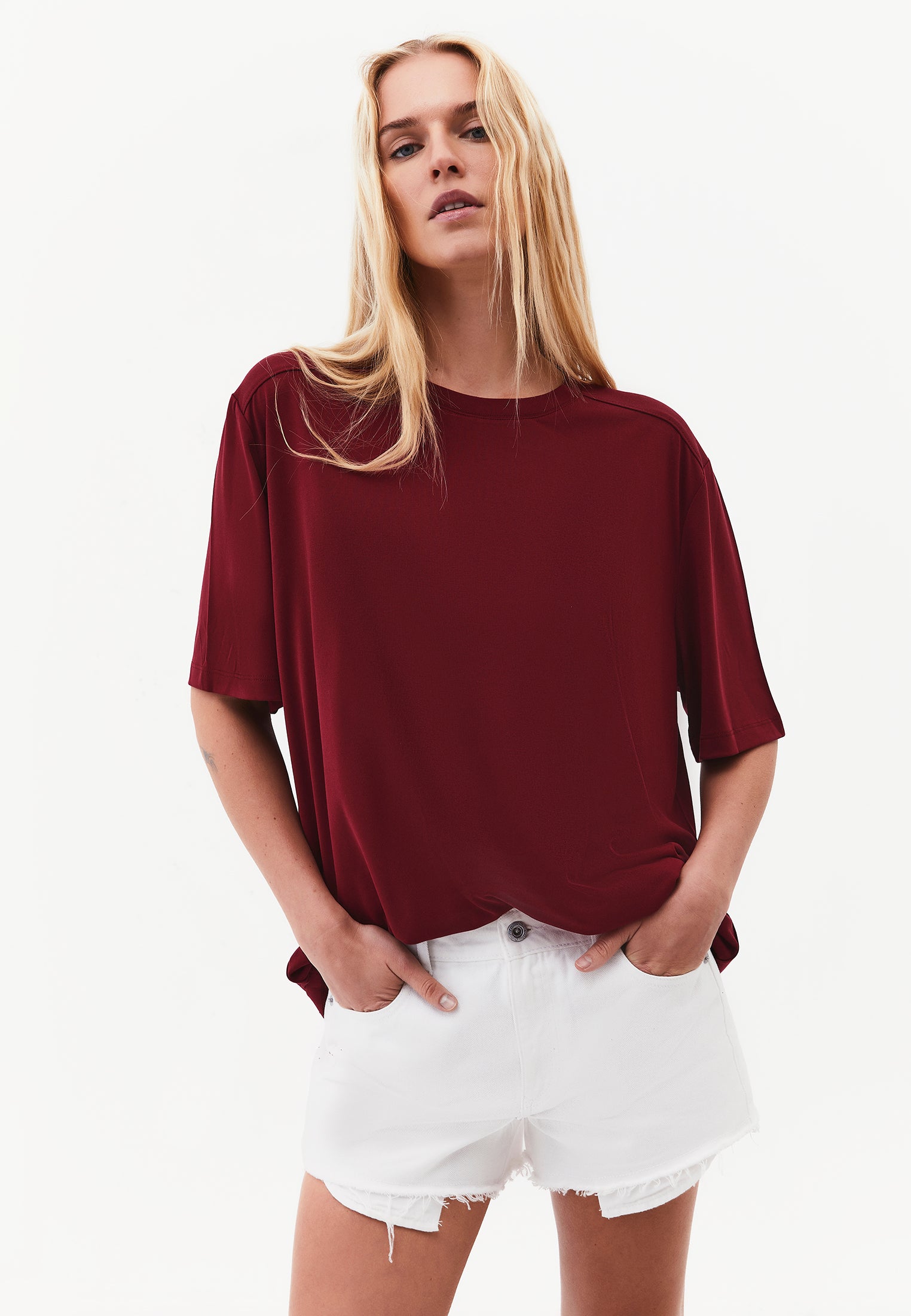 Crew Neck Oversize Tunic T-Shirt - CABERNET