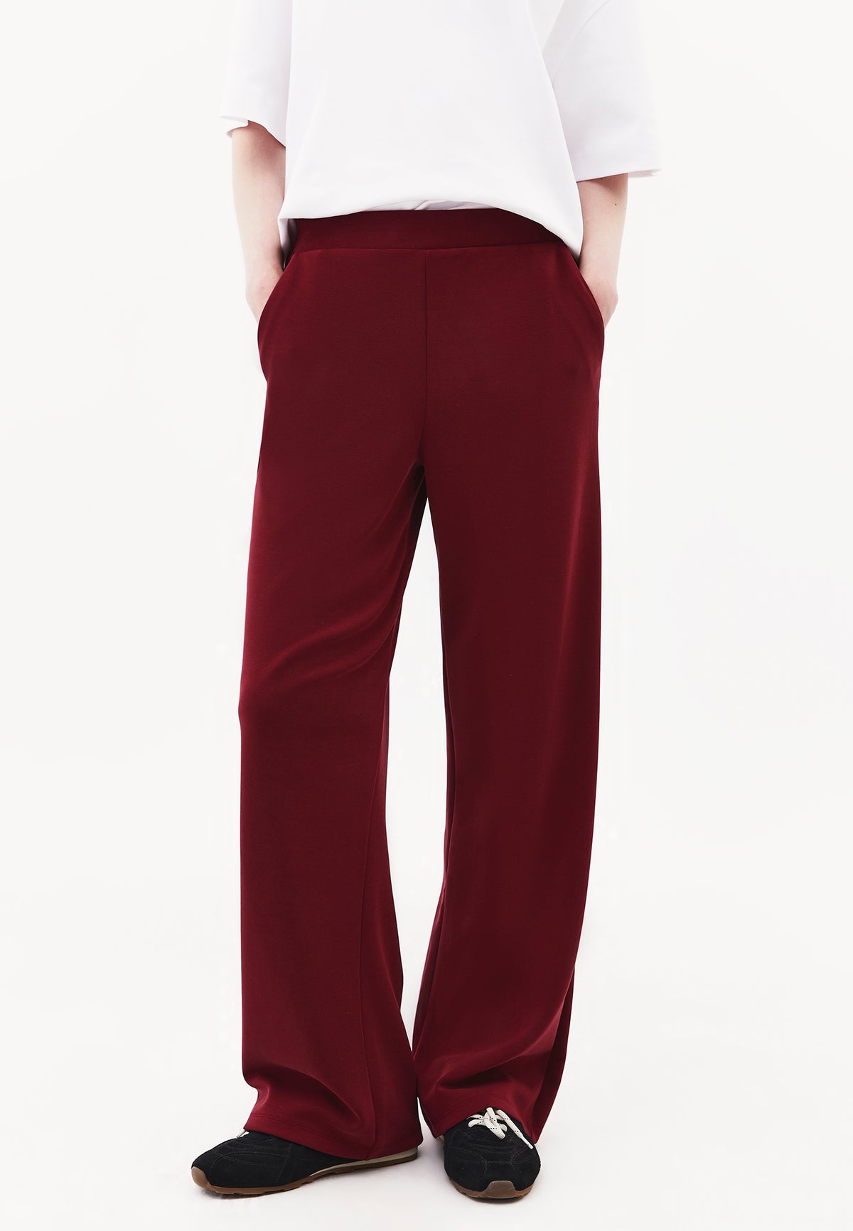 Women High Waist Straight Leg Pocket Detail Pants - CABERNET
