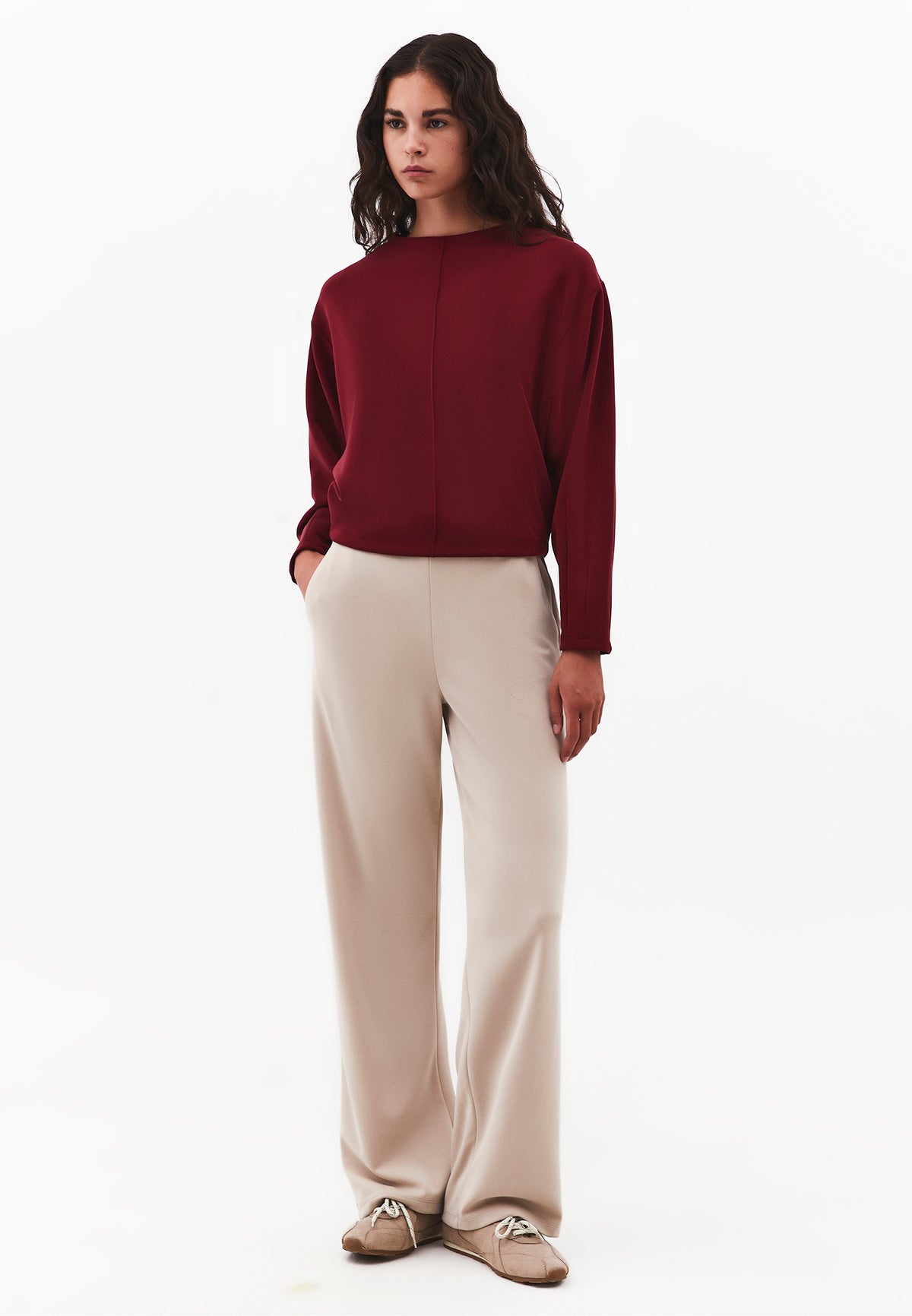 High Neck Long Sleeve Sweatshirt - CABERNET