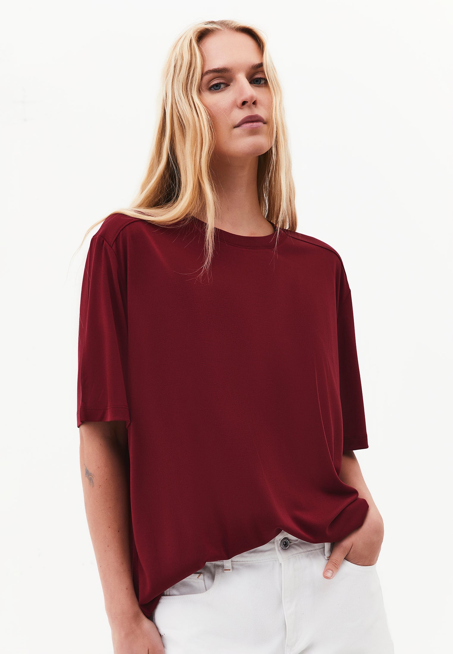 Crew Neck Oversize Tunic T-Shirt - CABERNET