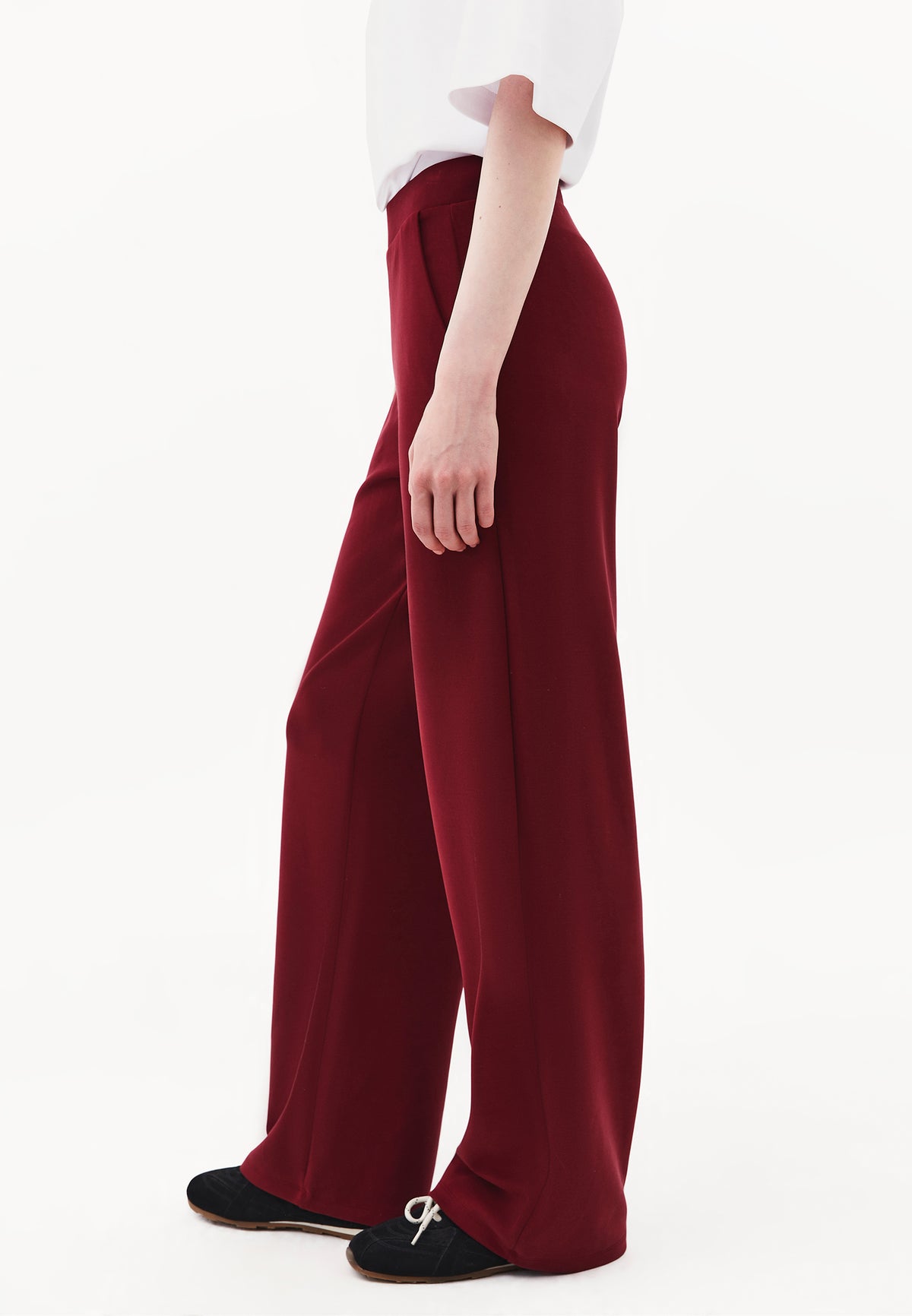 Women High Waist Straight Leg Pocket Detail Pants - CABERNET