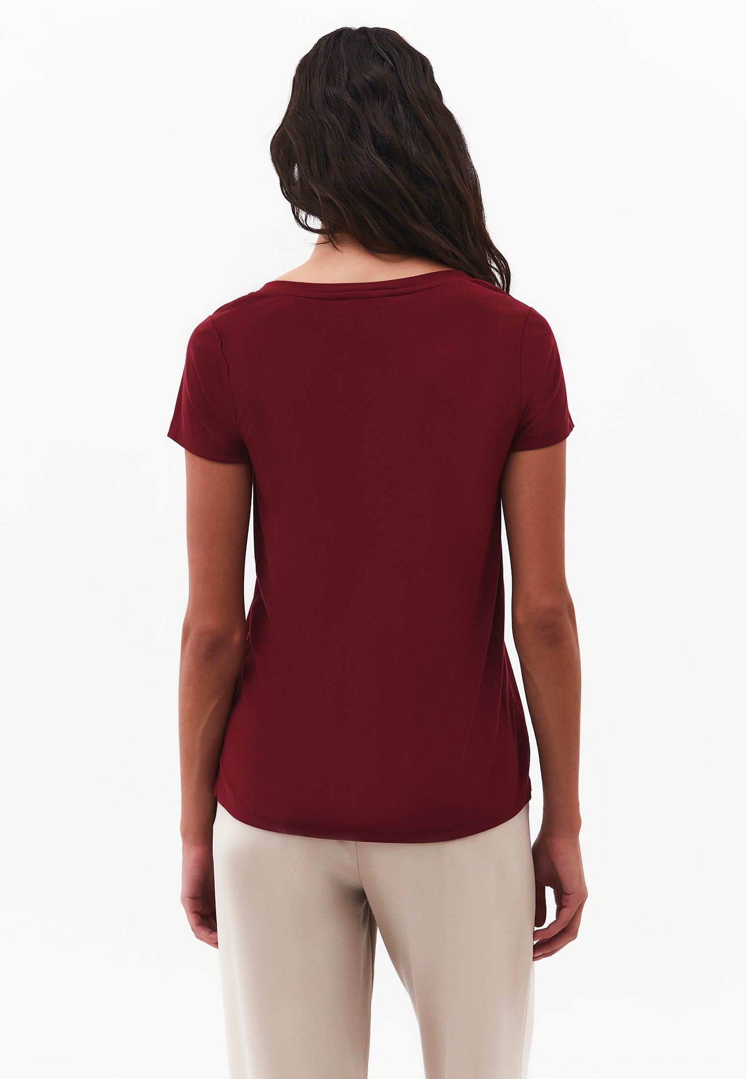 Short Sleeve V Neck T-Shirt - CABERNET