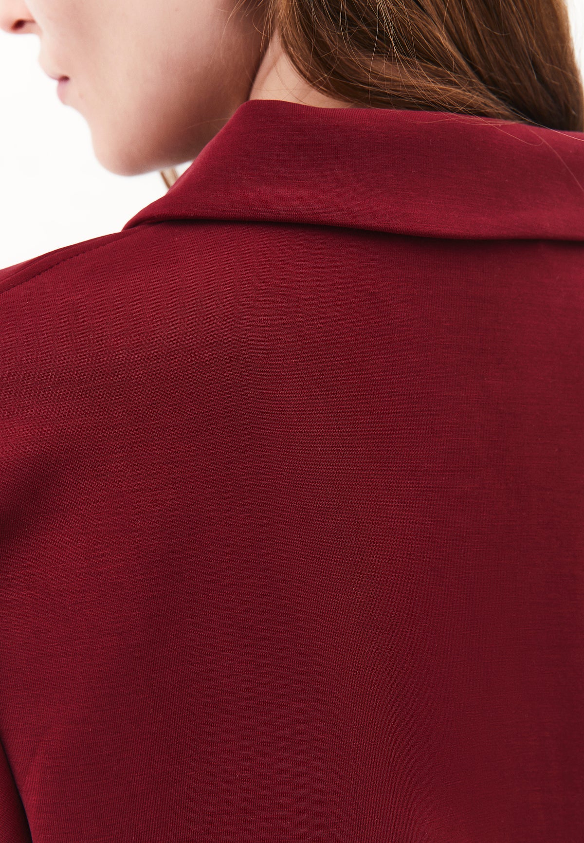 Zip Detail Polo Collar Sweatshirt - CABERNET