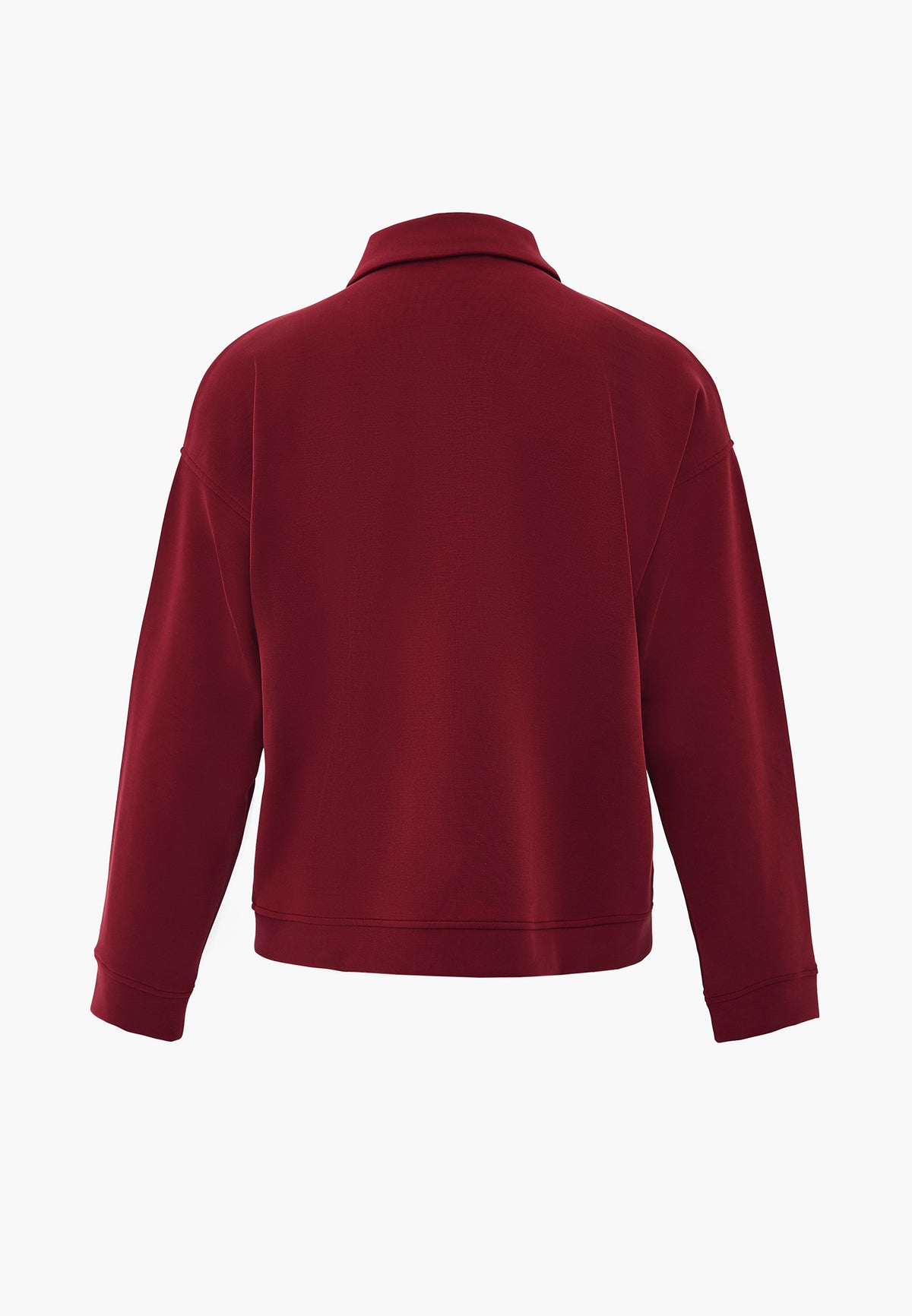 Zip Detail Polo Collar Sweatshirt - CABERNET
