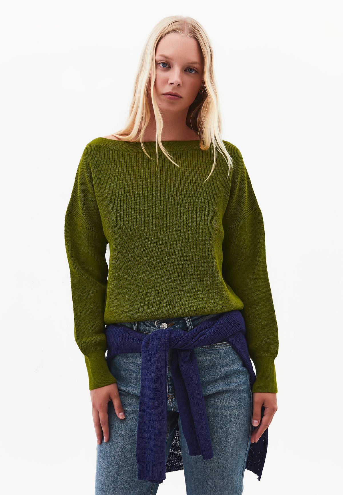 Boat Neck Loose Sweater - CALLA GREEN