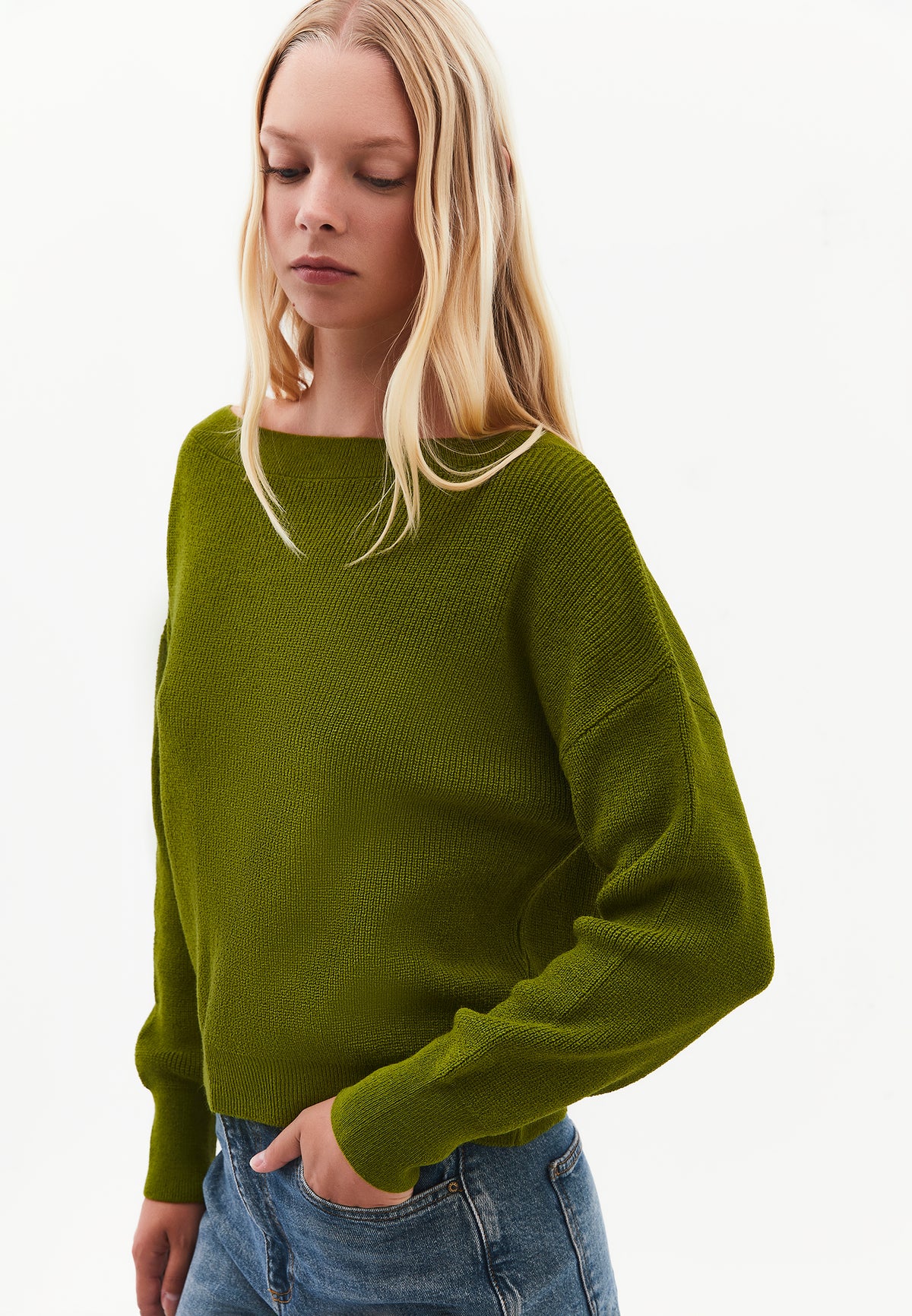 Boat Neck Loose Sweater - CALLA GREEN