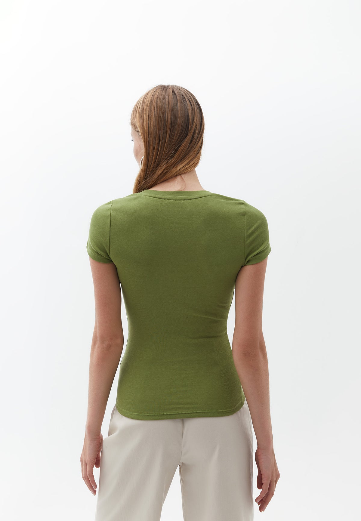 U Neck Short Sleeve T-Shirt - Green