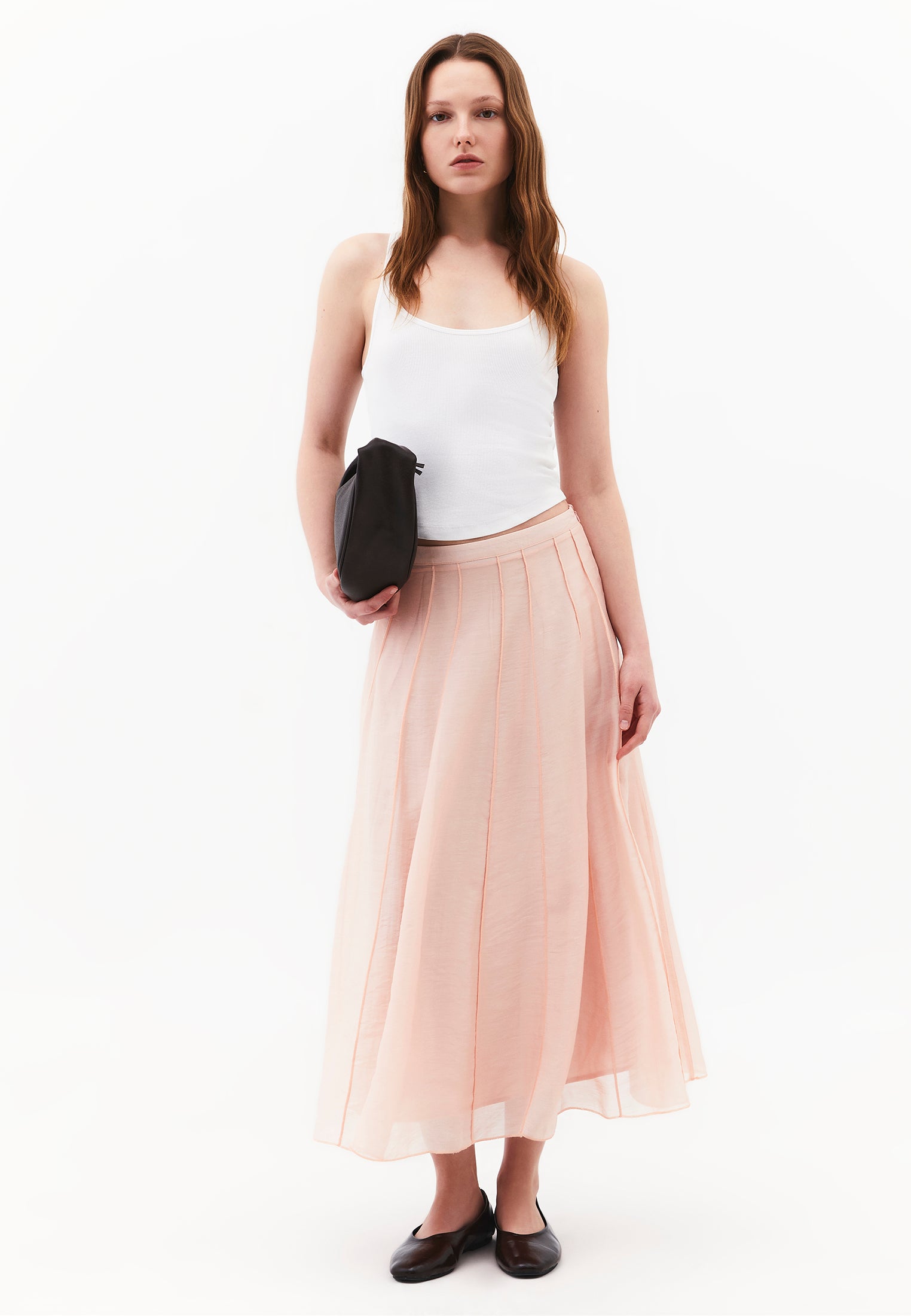 High Waist Flared Midi Skirt - CAMEO ROSE