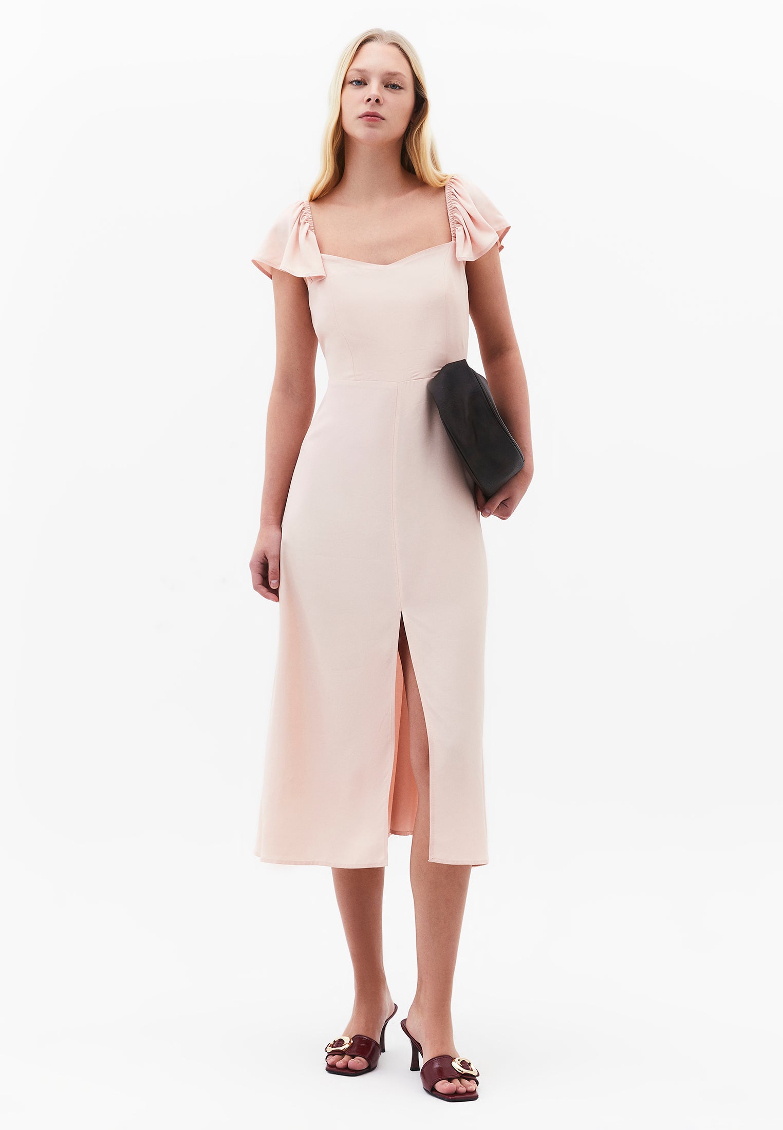 Sweetheart Neckline Midi Dress - CAMEO ROSE