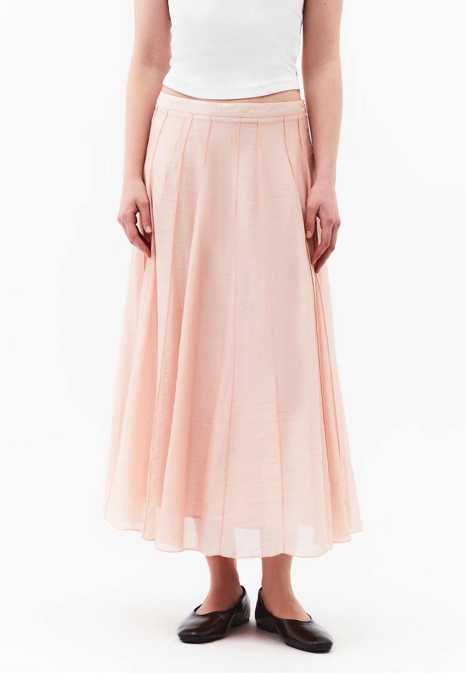 High Waist Flared Midi Skirt - CAMEO ROSE
