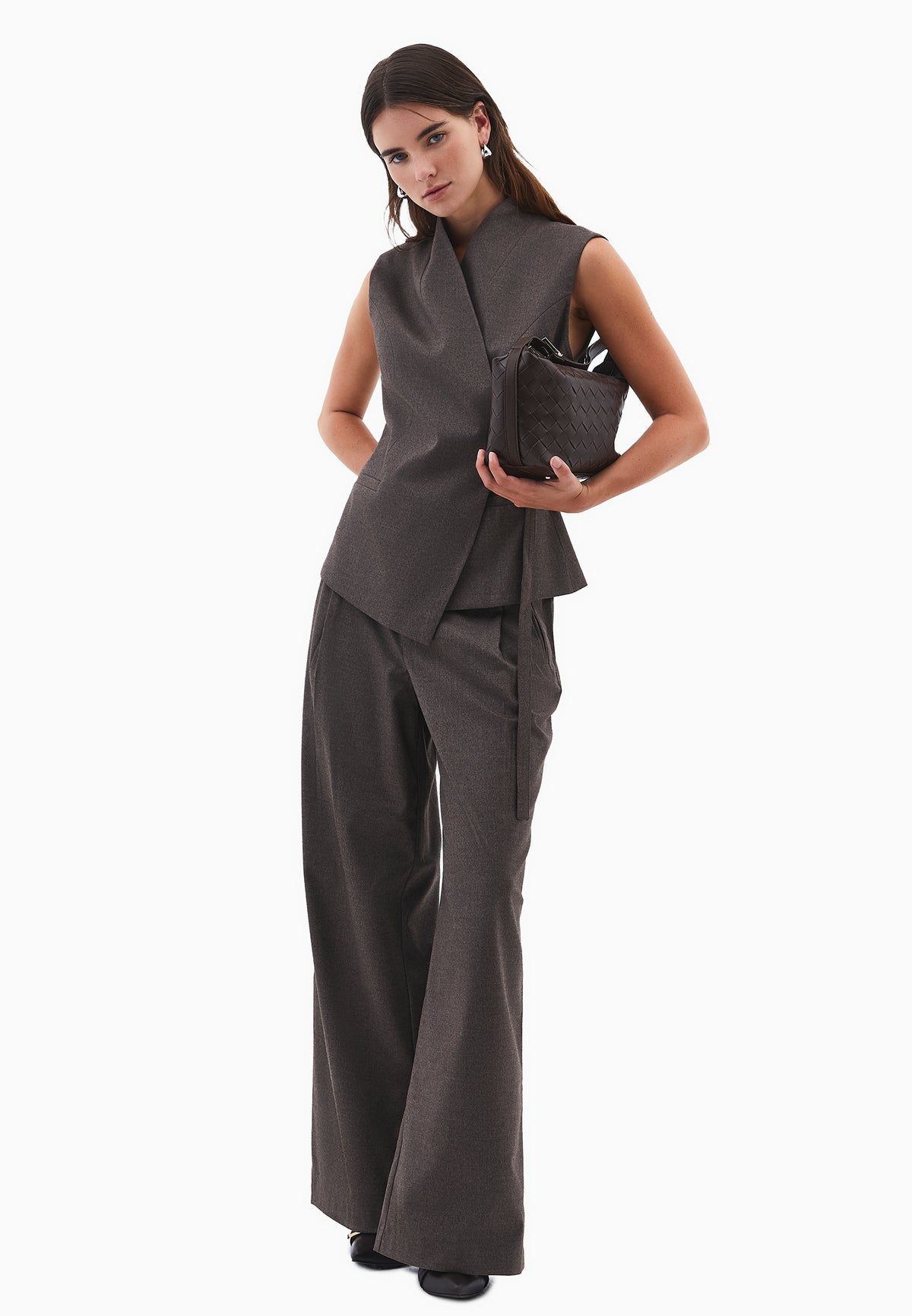 Wide Leg High Waist Trousers - Brown
