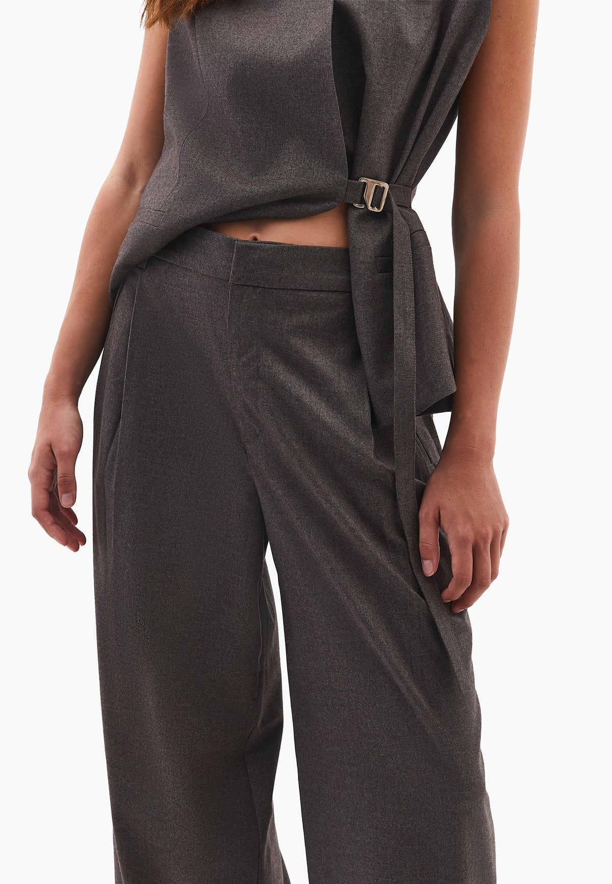 Wide Leg High Waist Trousers - Brown