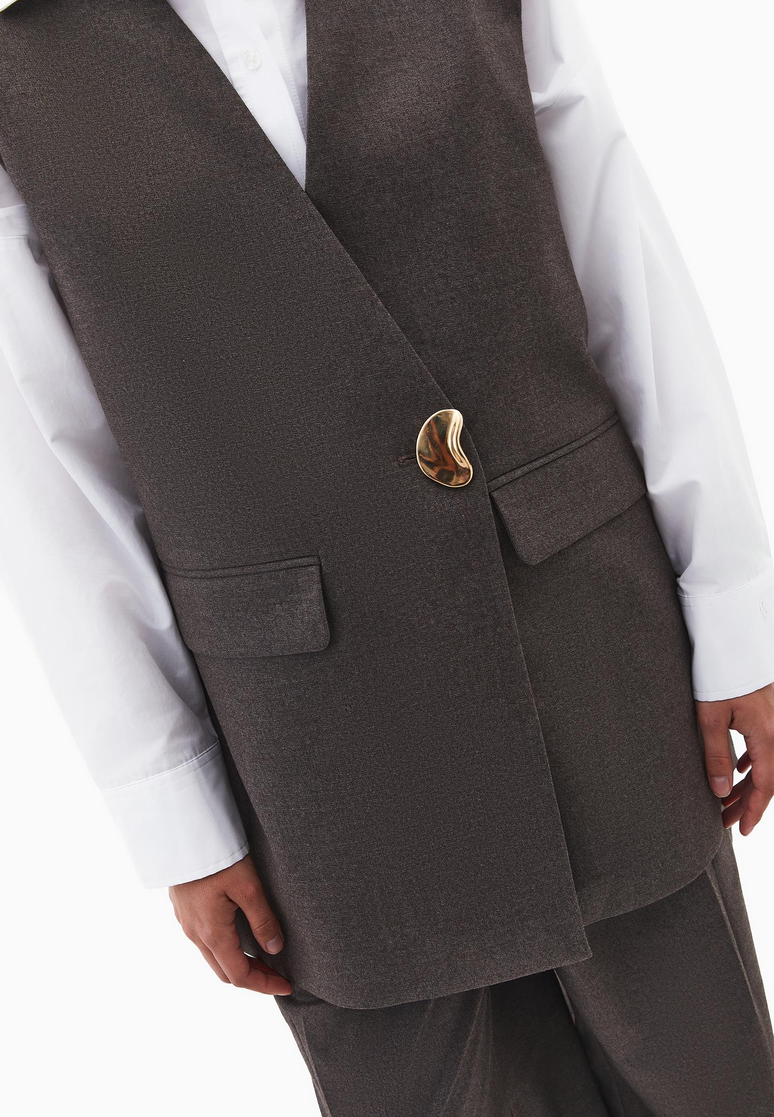 V Neck Button Detailed Oversize Vest - CARAFE MELANGE