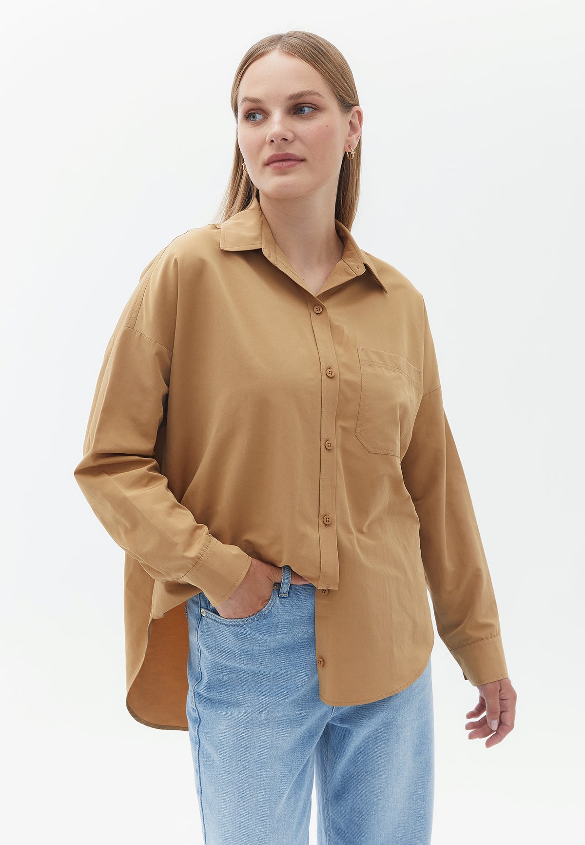 Oversized Shirt With Pocket - Beige