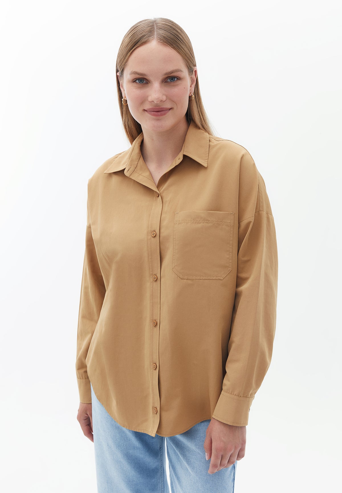 Oversized Shirt With Pocket - Beige