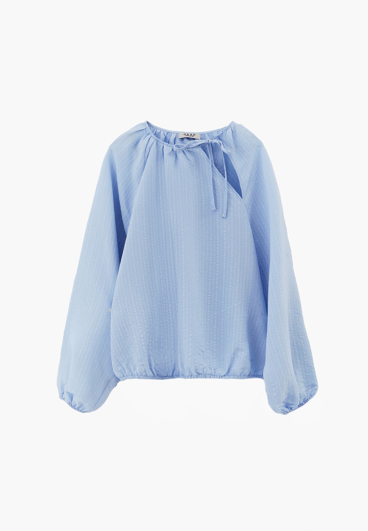 Balloon Shape High Neck Long Sleeve Blouse - Blue