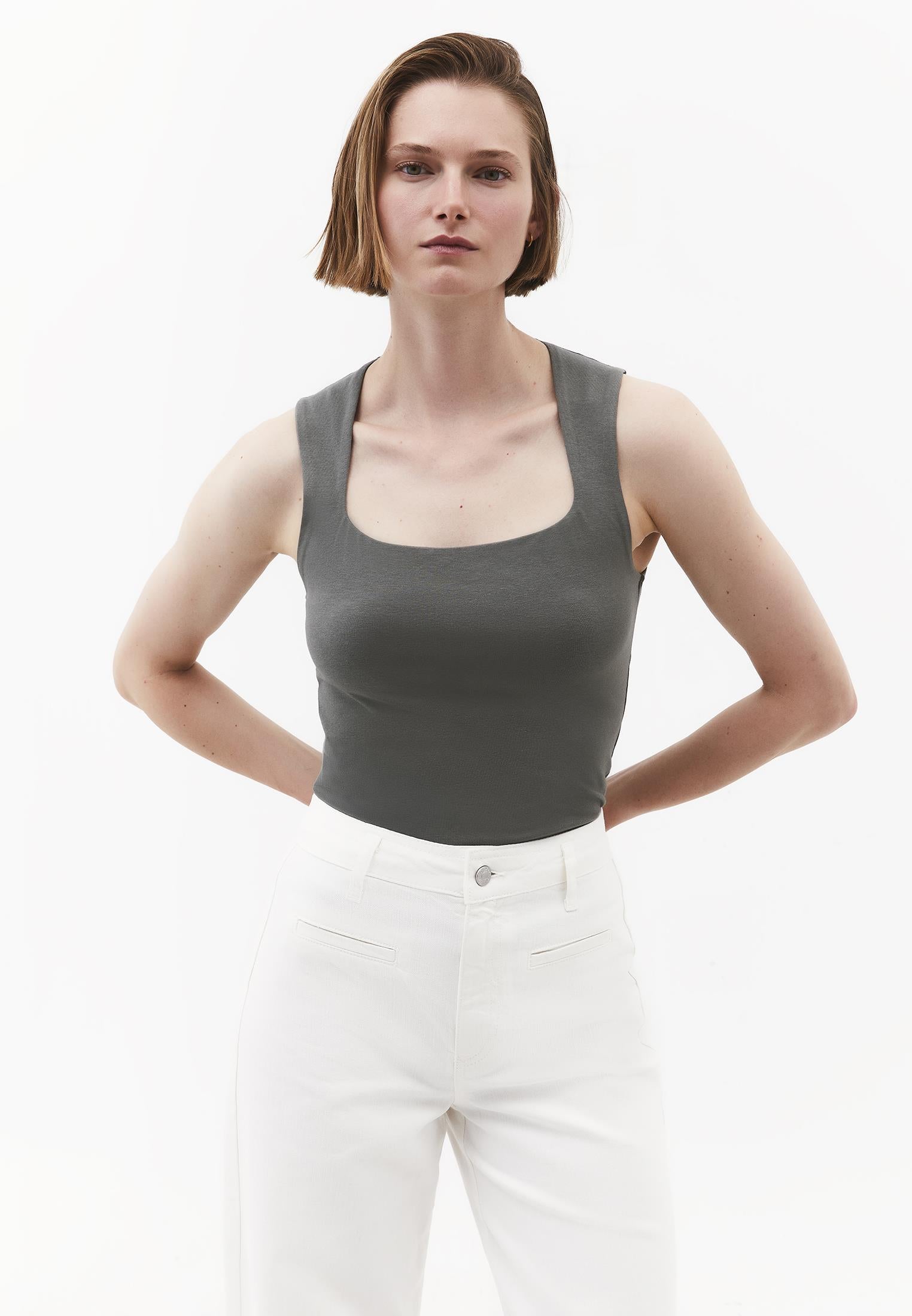 Square Neck Bodycon Standard Tank Top - CASTOR GRAY