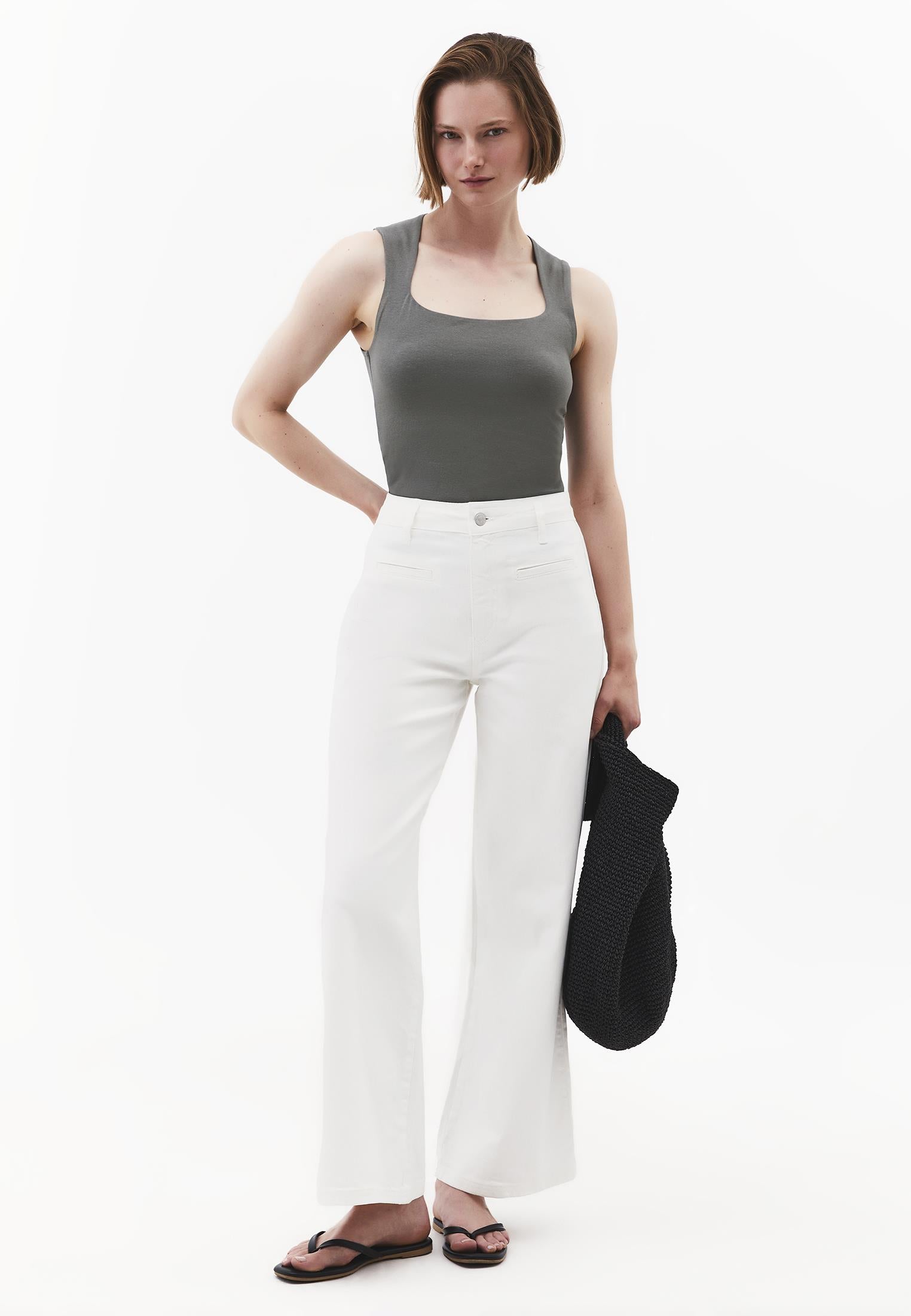 Square Neck Bodycon Standard Tank Top - CASTOR GRAY
