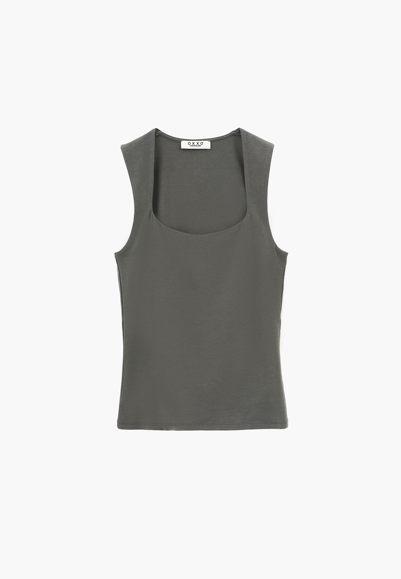 Square Neck Bodycon Standard Tank Top - CASTOR GRAY