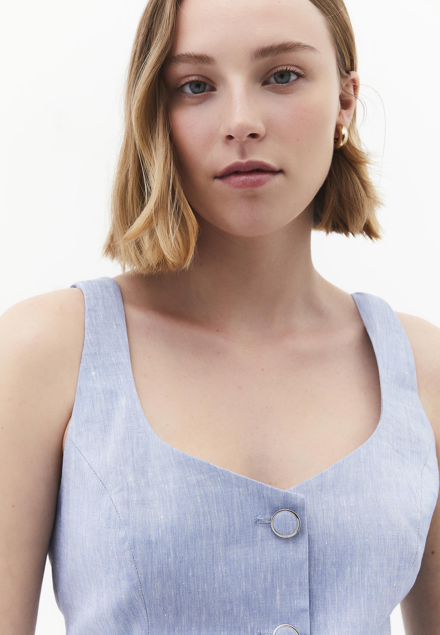 Vest With Button Detail And Sweetheart Neckline - CHAMBRAY BLUE