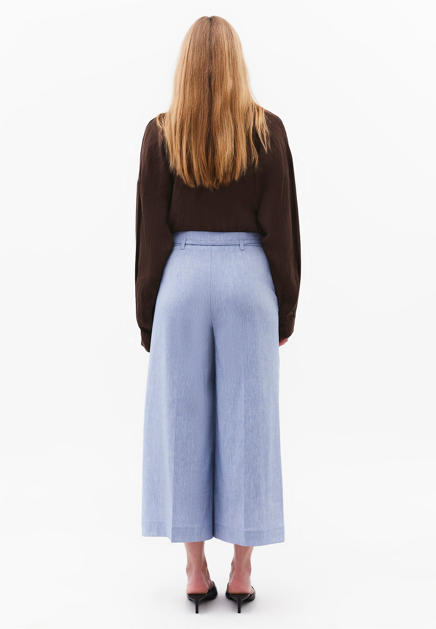 High Waist Wide Leg Belted Pants - CHAMBRAY BLUE