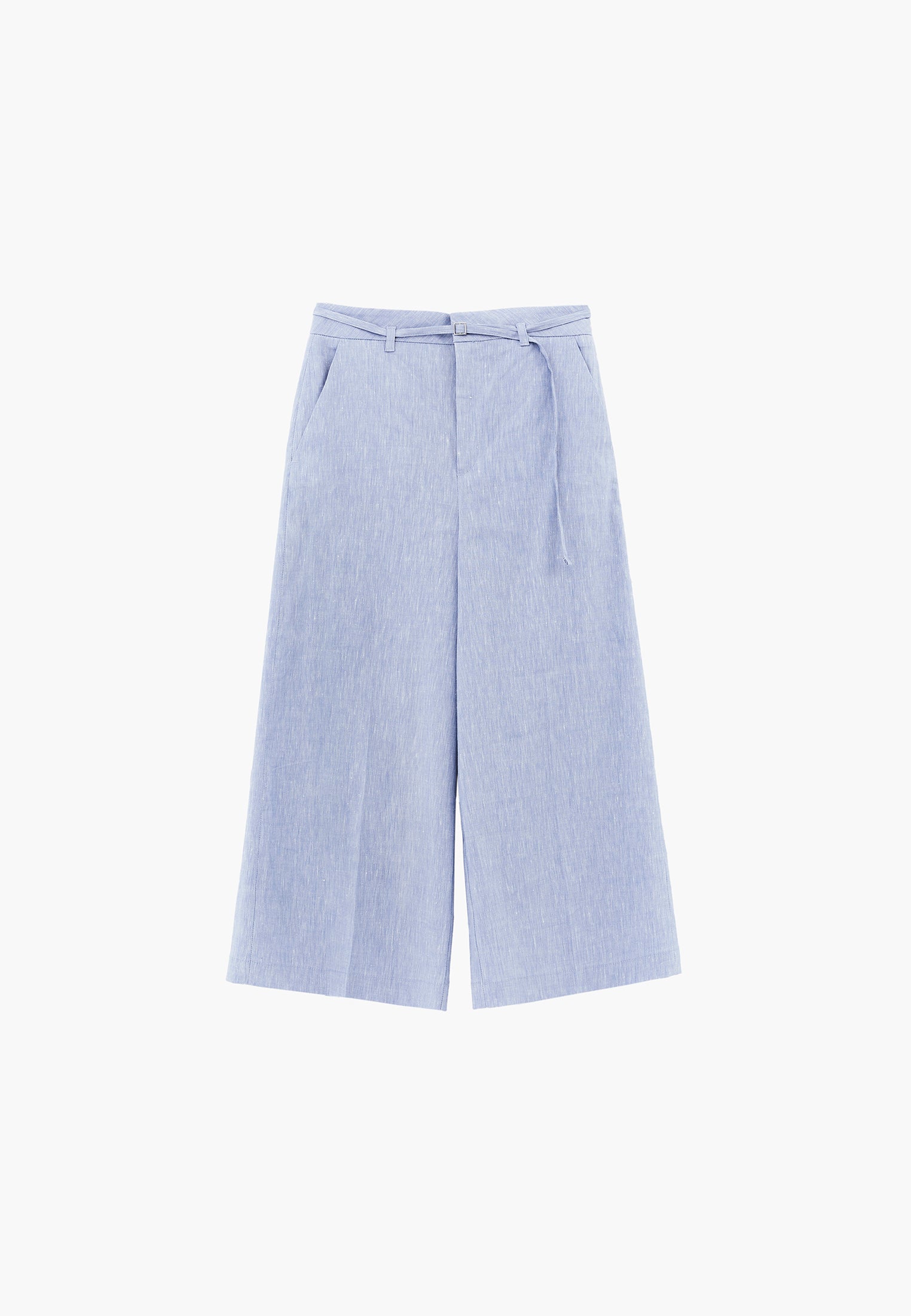 High Waist Wide Leg Belted Pants - CHAMBRAY BLUE