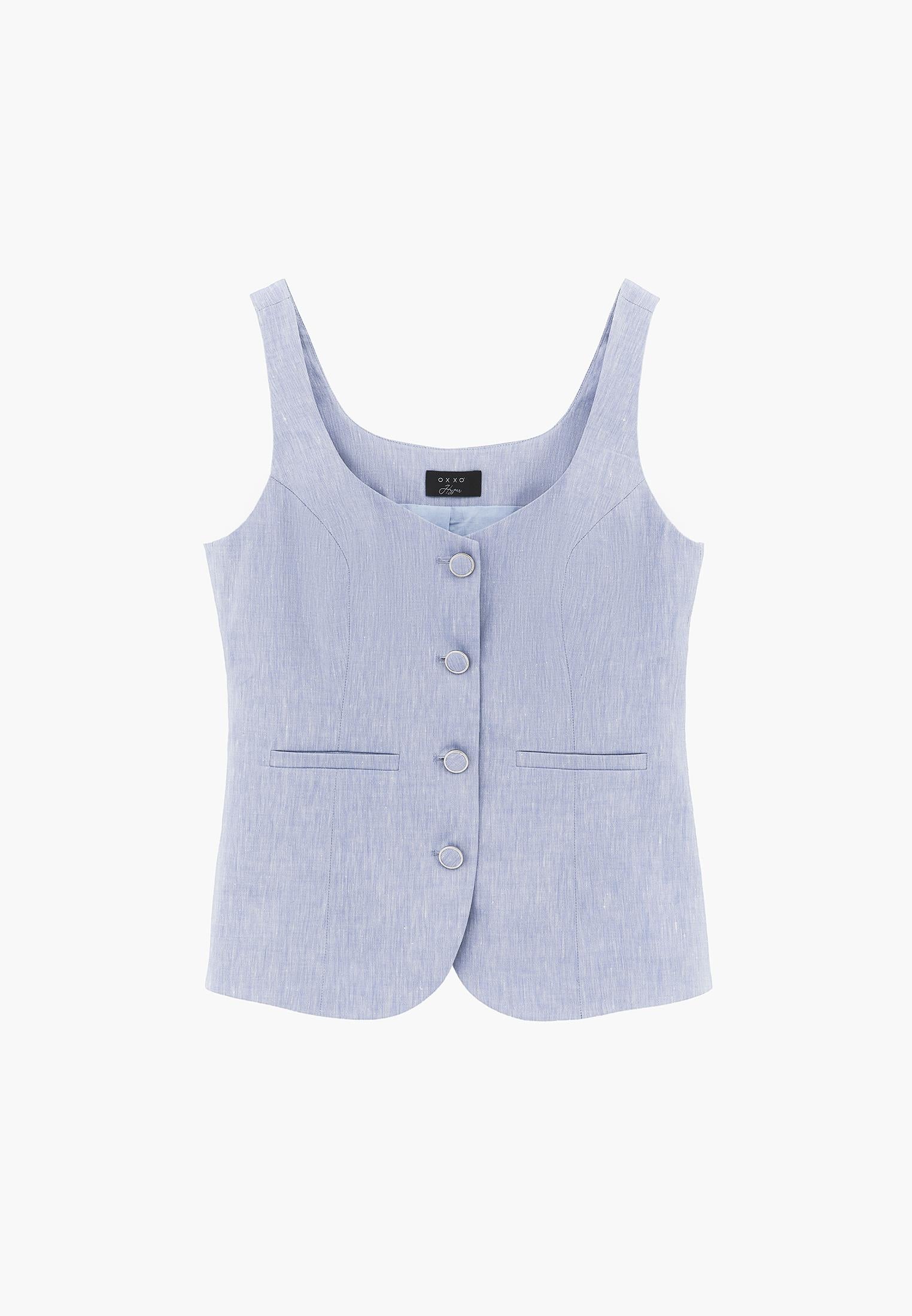 Vest With Button Detail And Sweetheart Neckline - CHAMBRAY BLUE