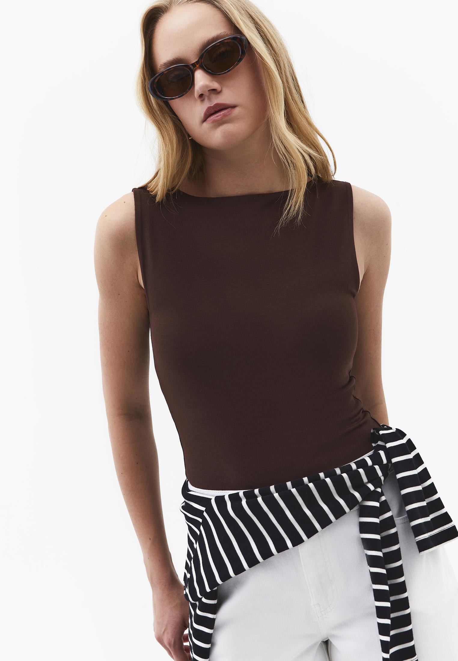Boat Neck Tank Top - CHICORY COFFEE