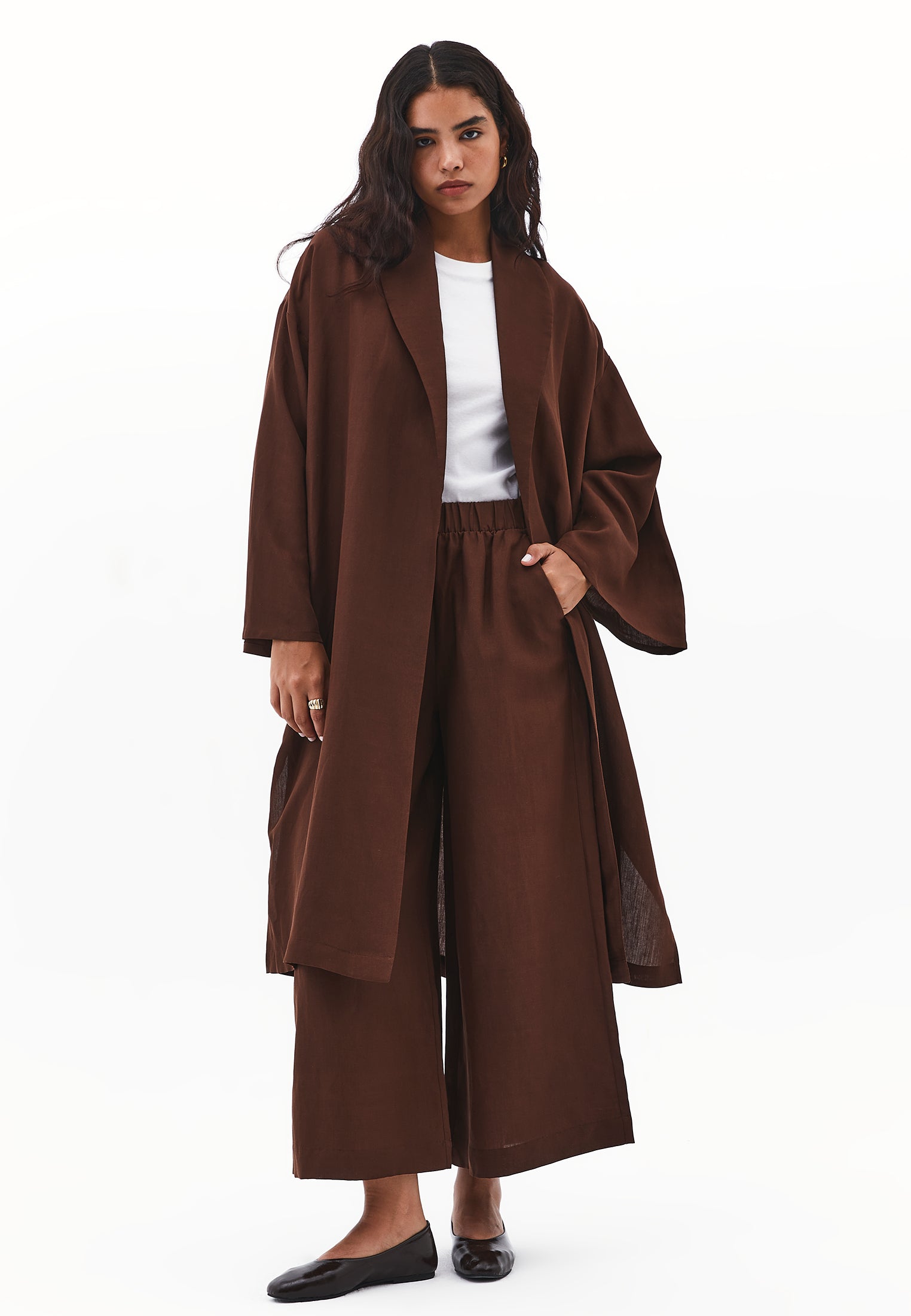 Shawl collar kimono - CHICORY COFFEE