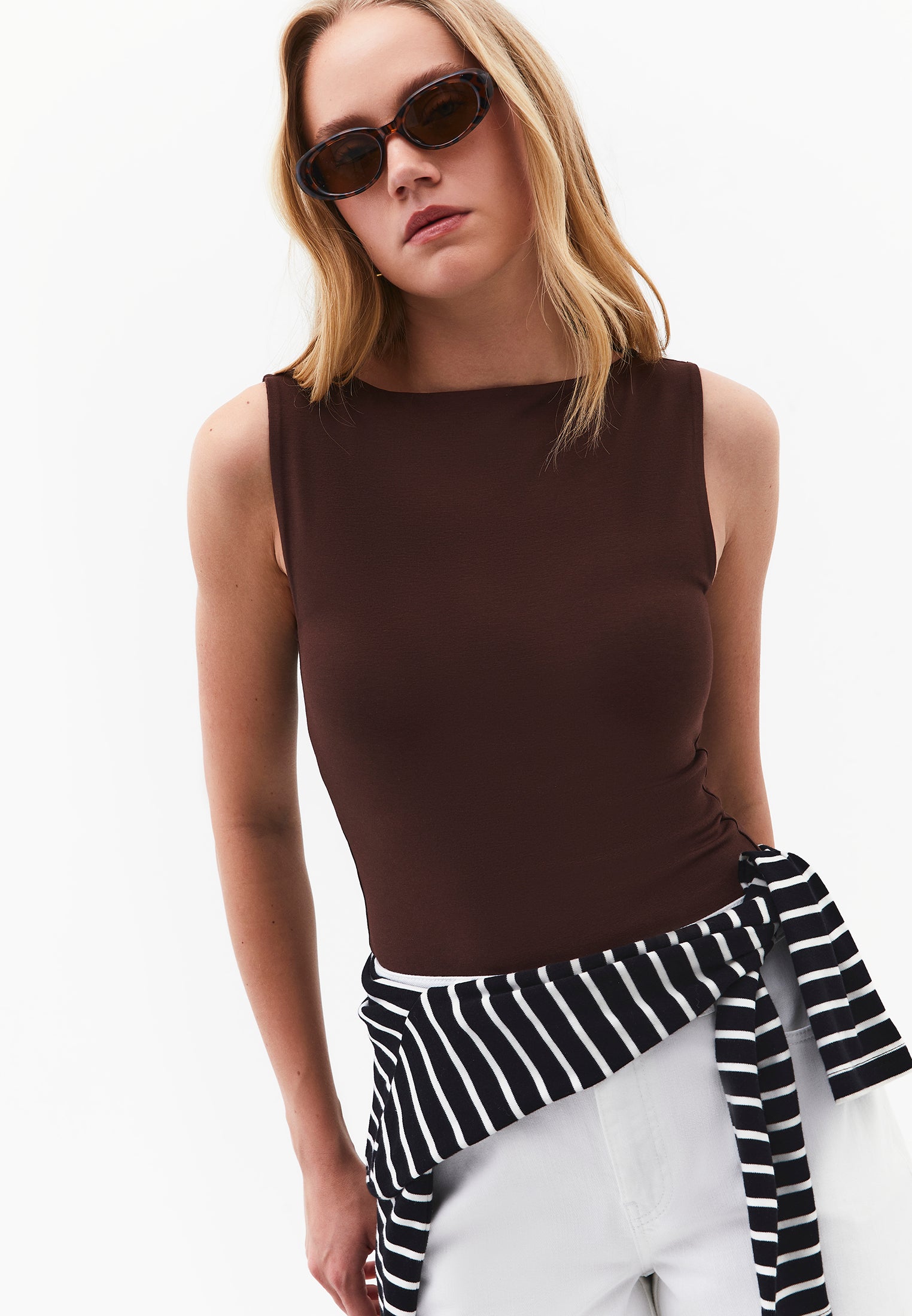Boat Neck Tank Top - CHICORY COFFEE