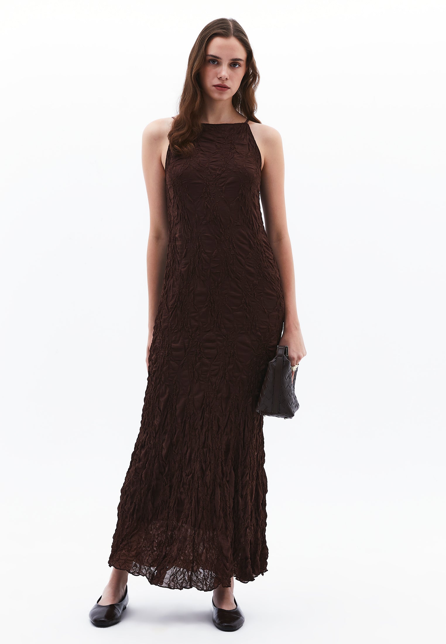 LACED LONG DRESS - CHICORY COFFEE