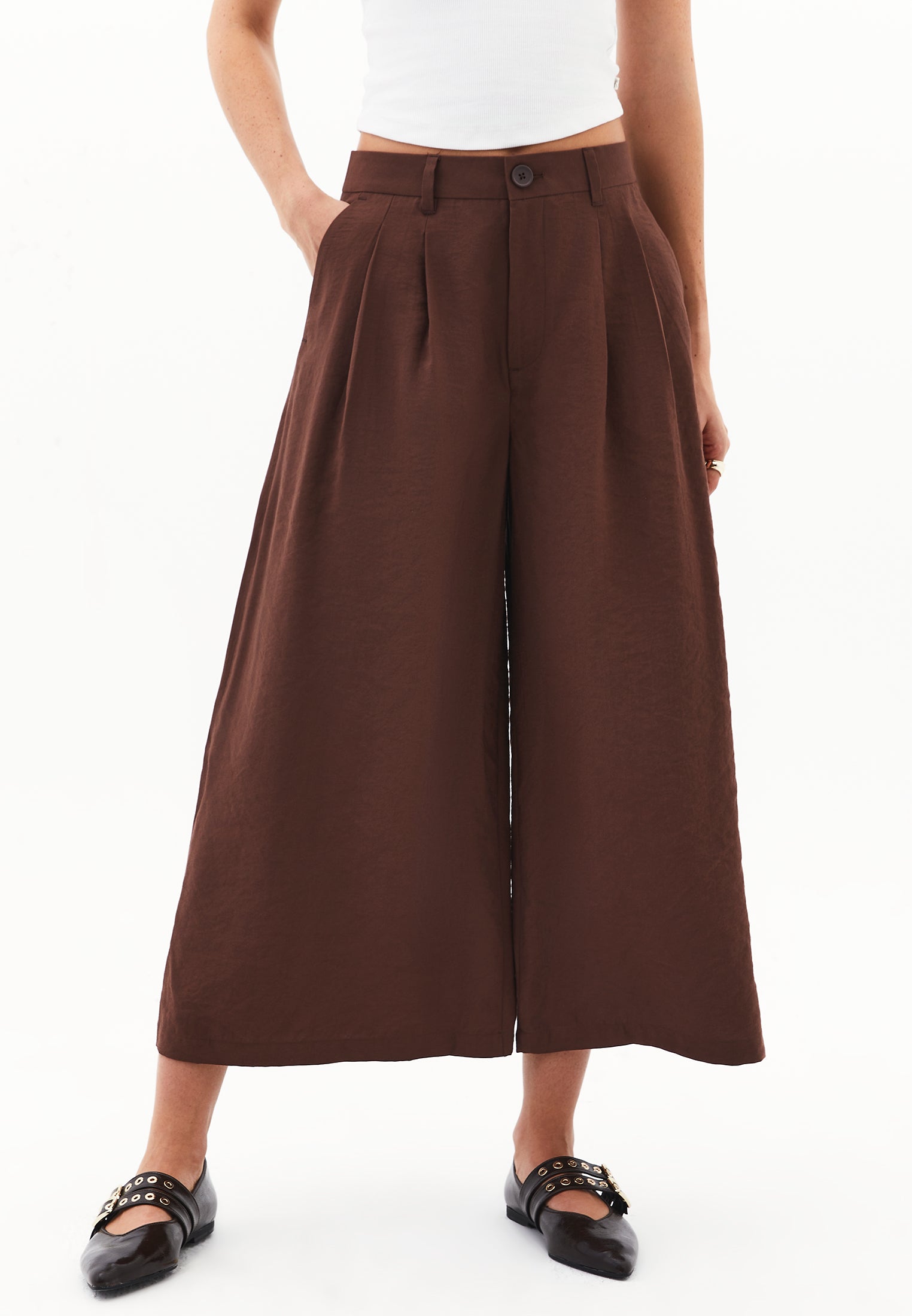 High Waist Wide Leg Pants - CHICORY COFFEE
